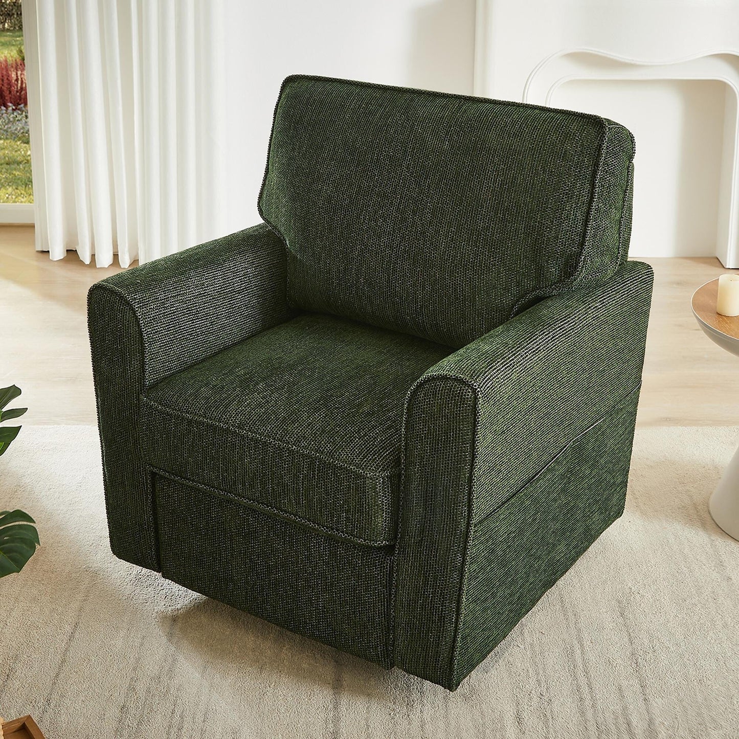 Roomfitters 360° Upholstered Swivel Barrel Armchair Accent Chair with Side Pockets for Living Room Bedroom Office Hotel