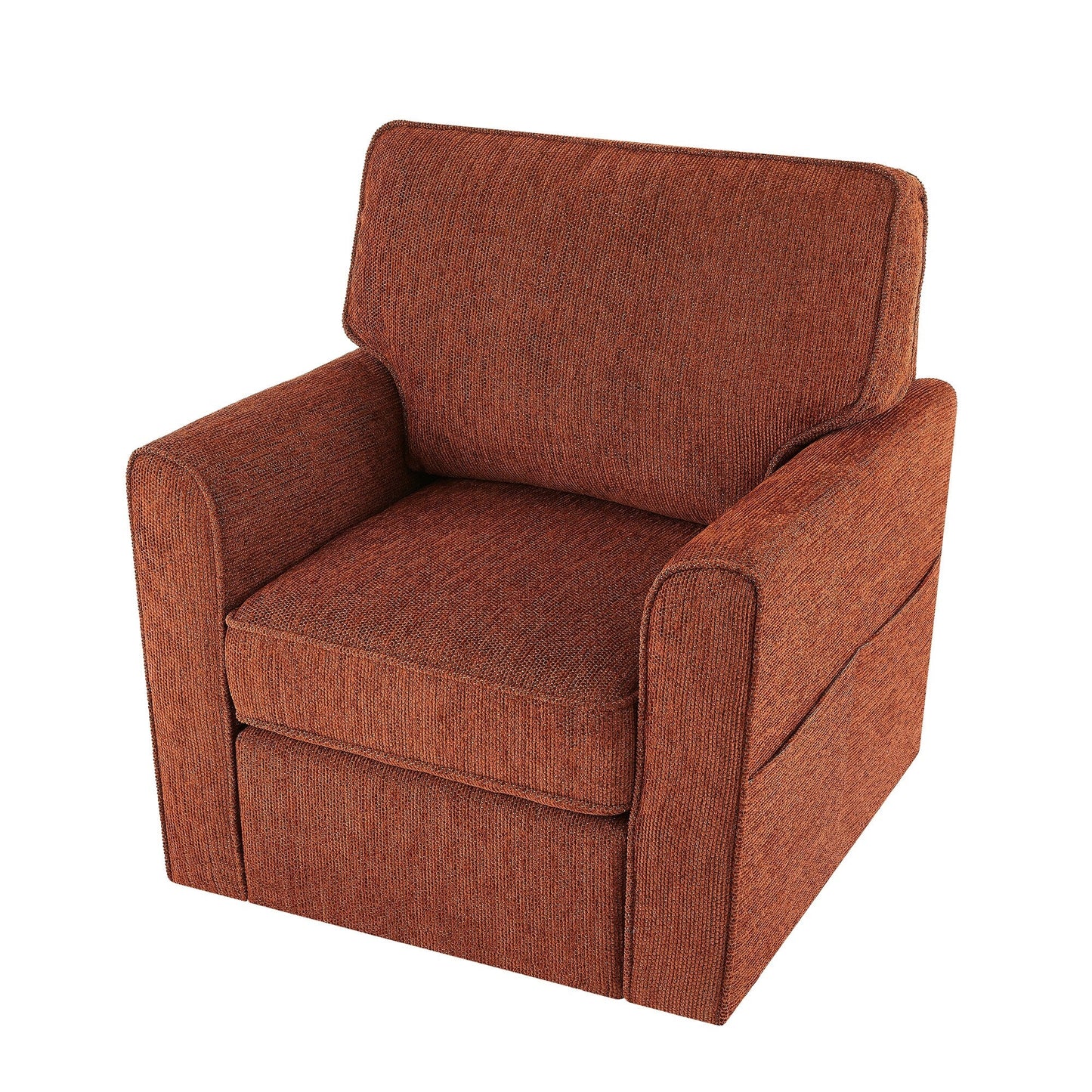 Roomfitters 360° Upholstered Swivel Barrel Armchair Accent Chair with Side Pockets for Living Room Bedroom Office Hotel