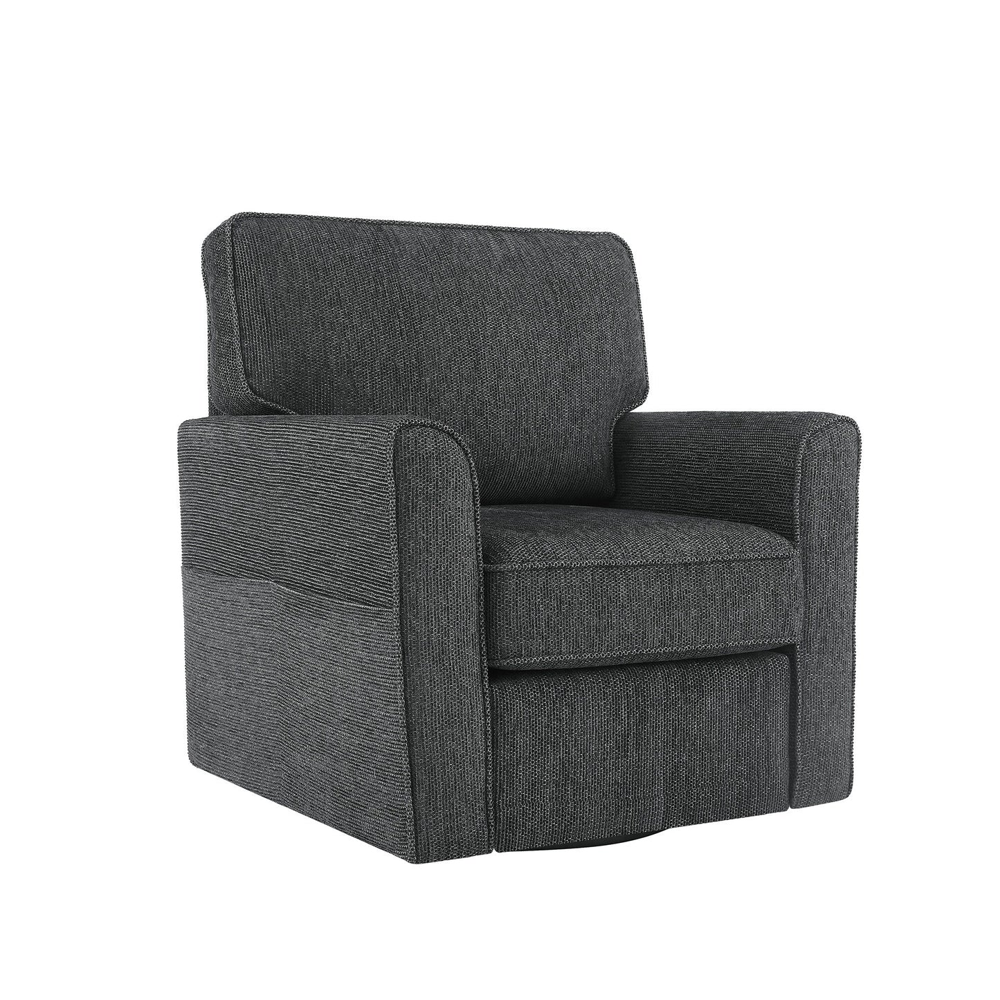 Roomfitters 360° Upholstered Swivel Barrel Armchair Accent Chair with Side Pockets for Living Room Bedroom Office Hotel