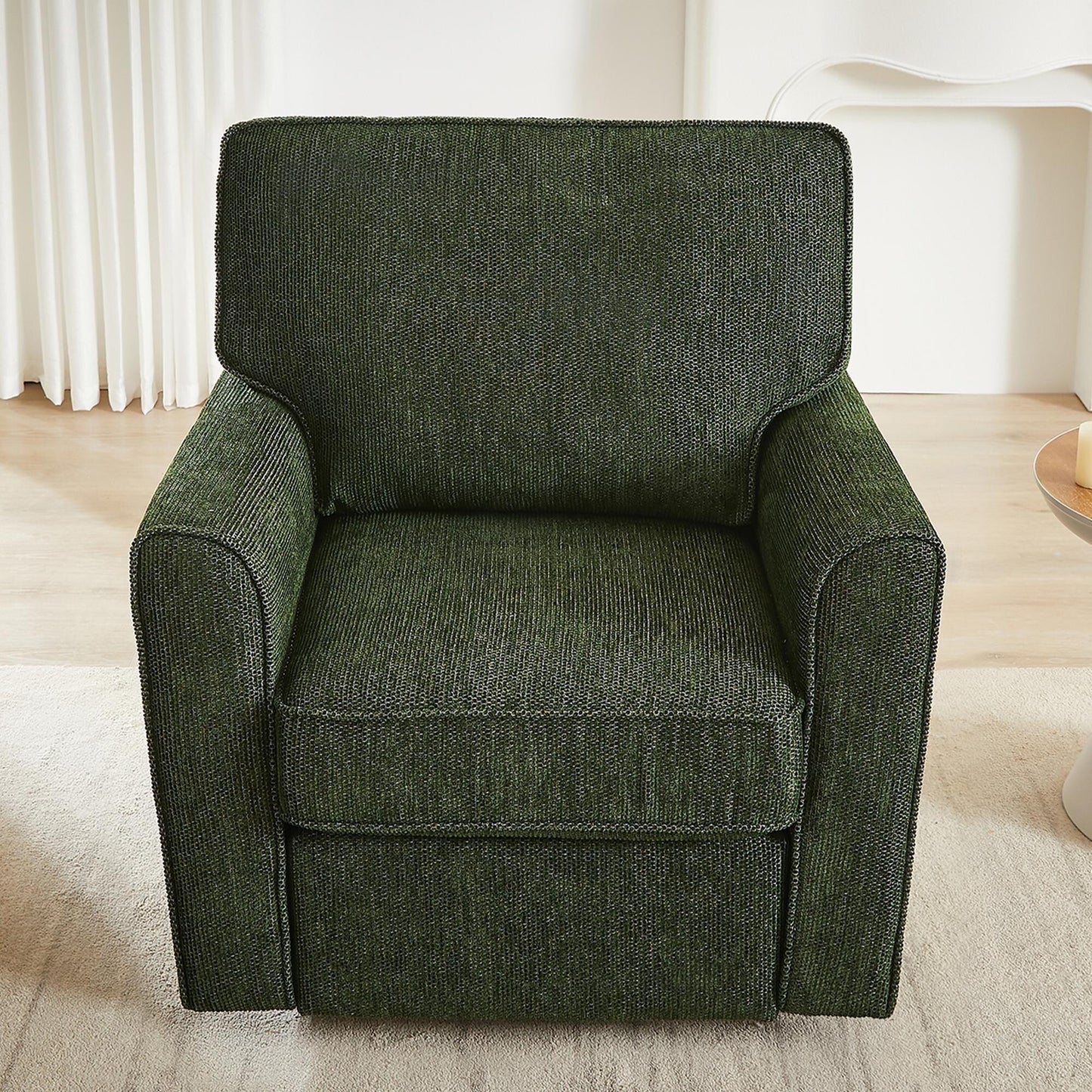 Roomfitters 360° Upholstered Swivel Barrel Armchair Accent Chair with Side Pockets for Living Room Bedroom Office Hotel