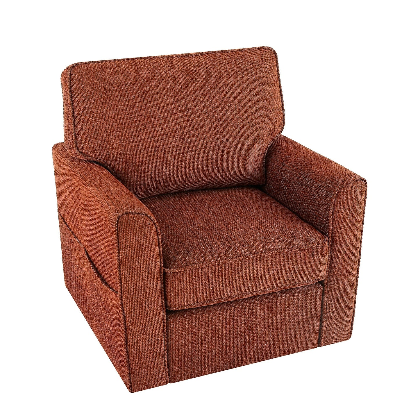 Roomfitters 360° Upholstered Swivel Barrel Armchair Accent Chair with Side Pockets for Living Room Bedroom Office Hotel