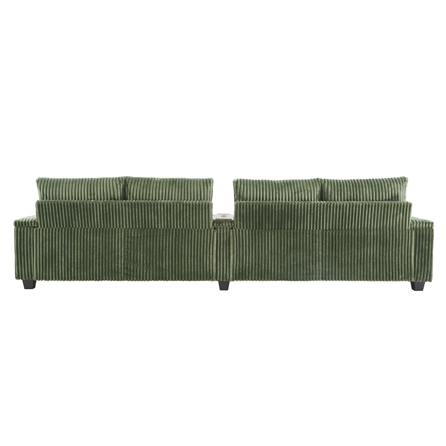 Roomfitters 4-Seater Corduroy Modern Sofa Couch with USB Ports Hidden Storage Arms & Flip-Top Cup Holders for Living Room