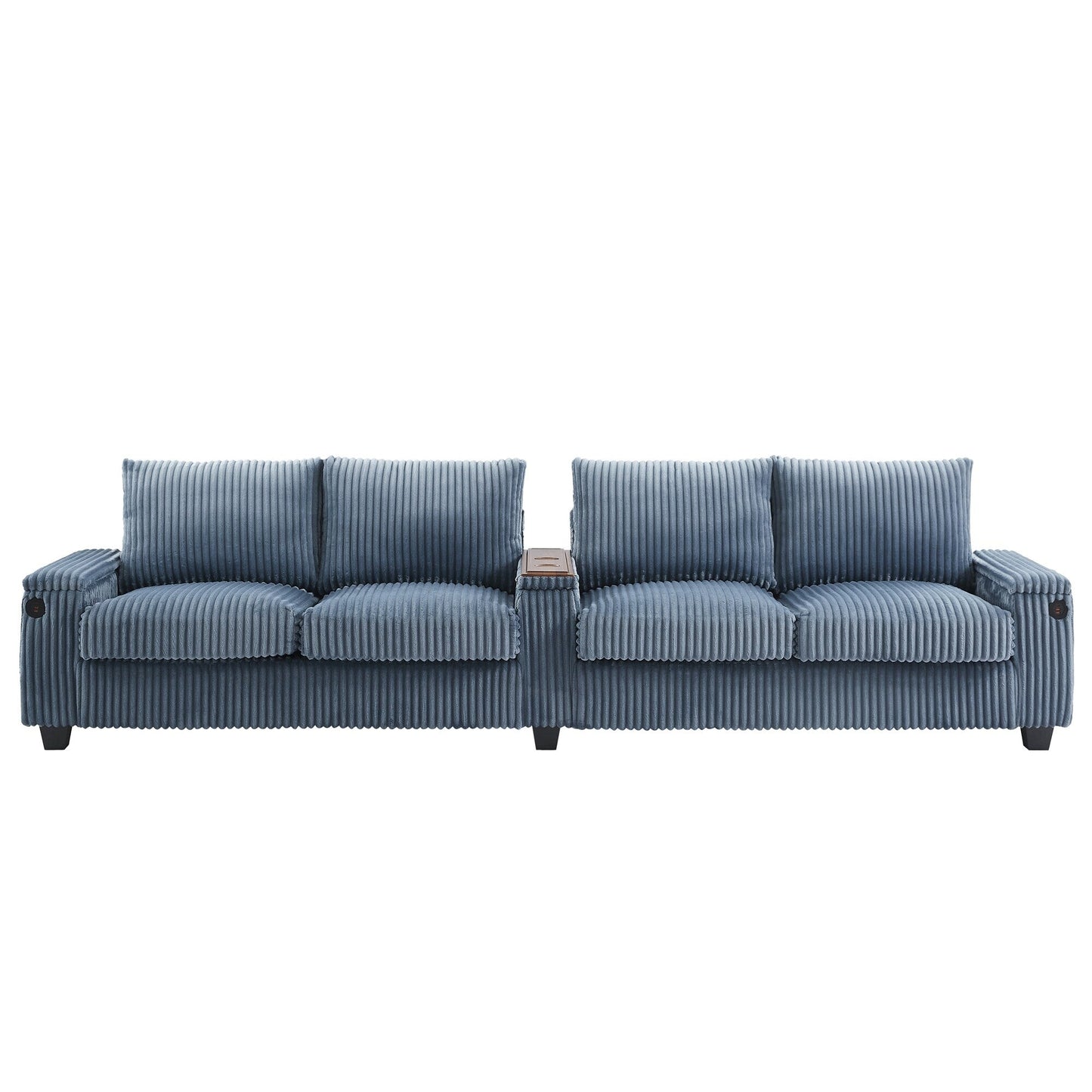 Roomfitters 4-Seater Corduroy Modern Sofa Couch with USB Ports Hidden Storage Arms & Flip-Top Cup Holders for Living Room