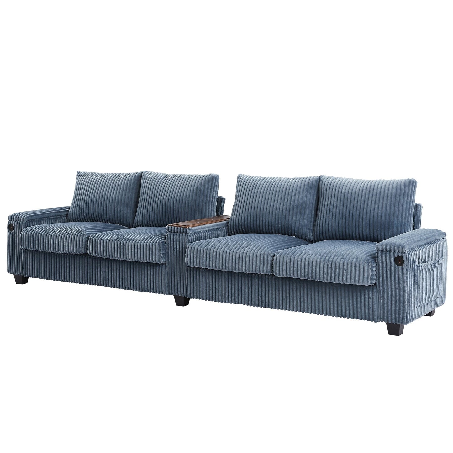 Roomfitters 4-Seater Corduroy Modern Sofa Couch with USB Ports Hidden Storage Arms & Flip-Top Cup Holders for Living Room