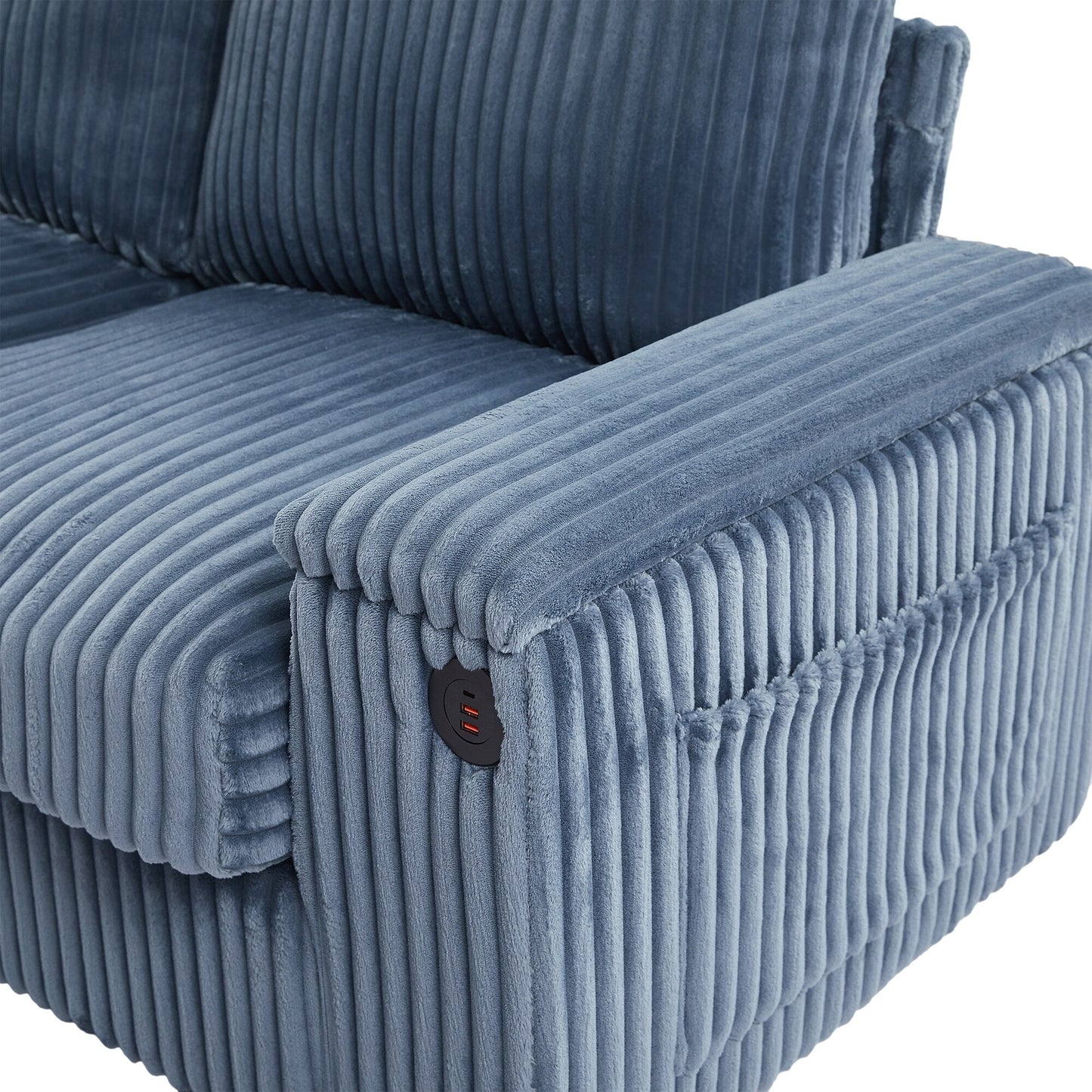 Roomfitters 4-Seater Corduroy Modern Sofa Couch with USB Ports Hidden Storage Arms & Flip-Top Cup Holders for Living Room