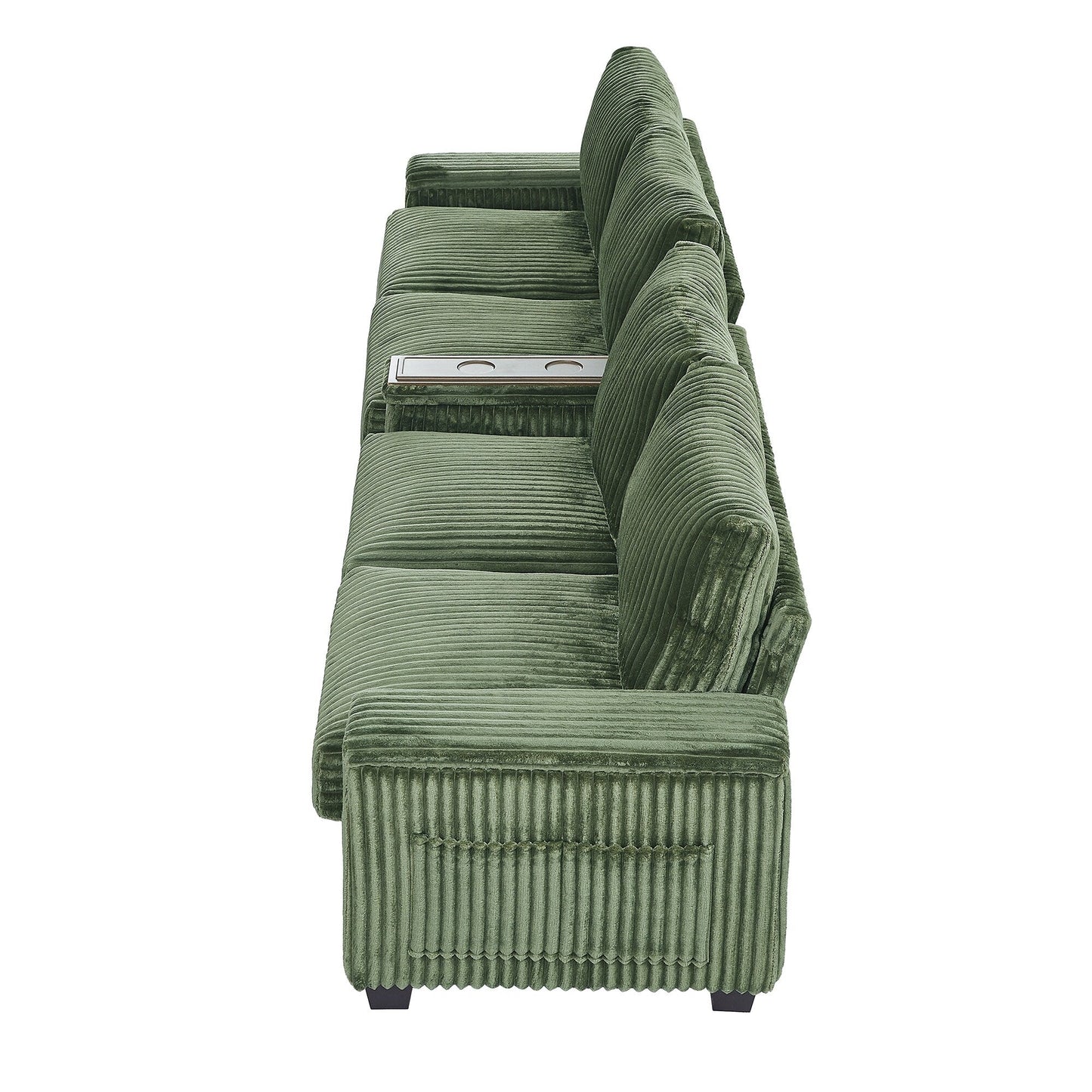Roomfitters 4-Seater Corduroy Modern Sofa Couch with USB Ports Hidden Storage Arms & Flip-Top Cup Holders for Living Room