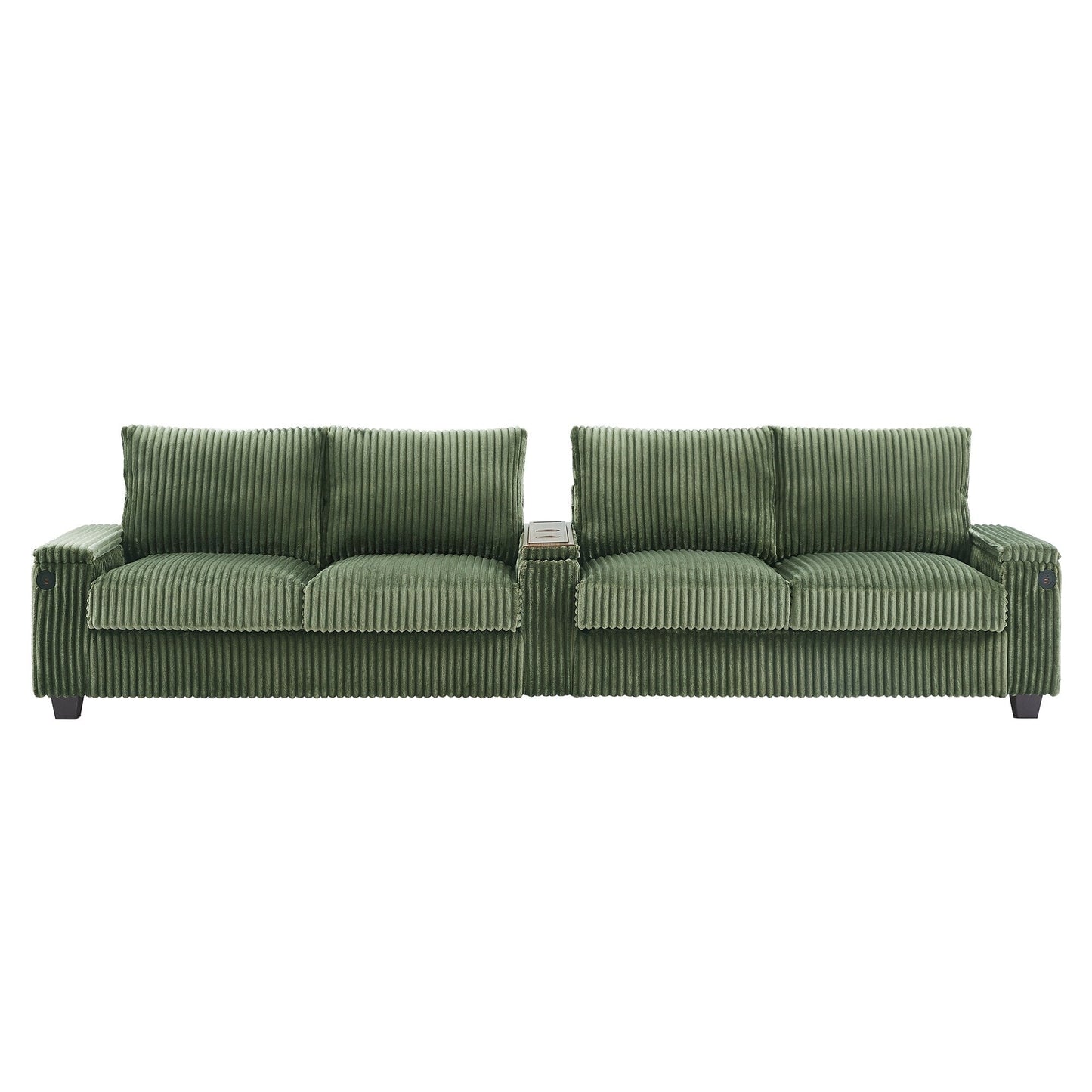 Roomfitters 4-Seater Corduroy Modern Sofa Couch with USB Ports Hidden Storage Arms & Flip-Top Cup Holders for Living Room
