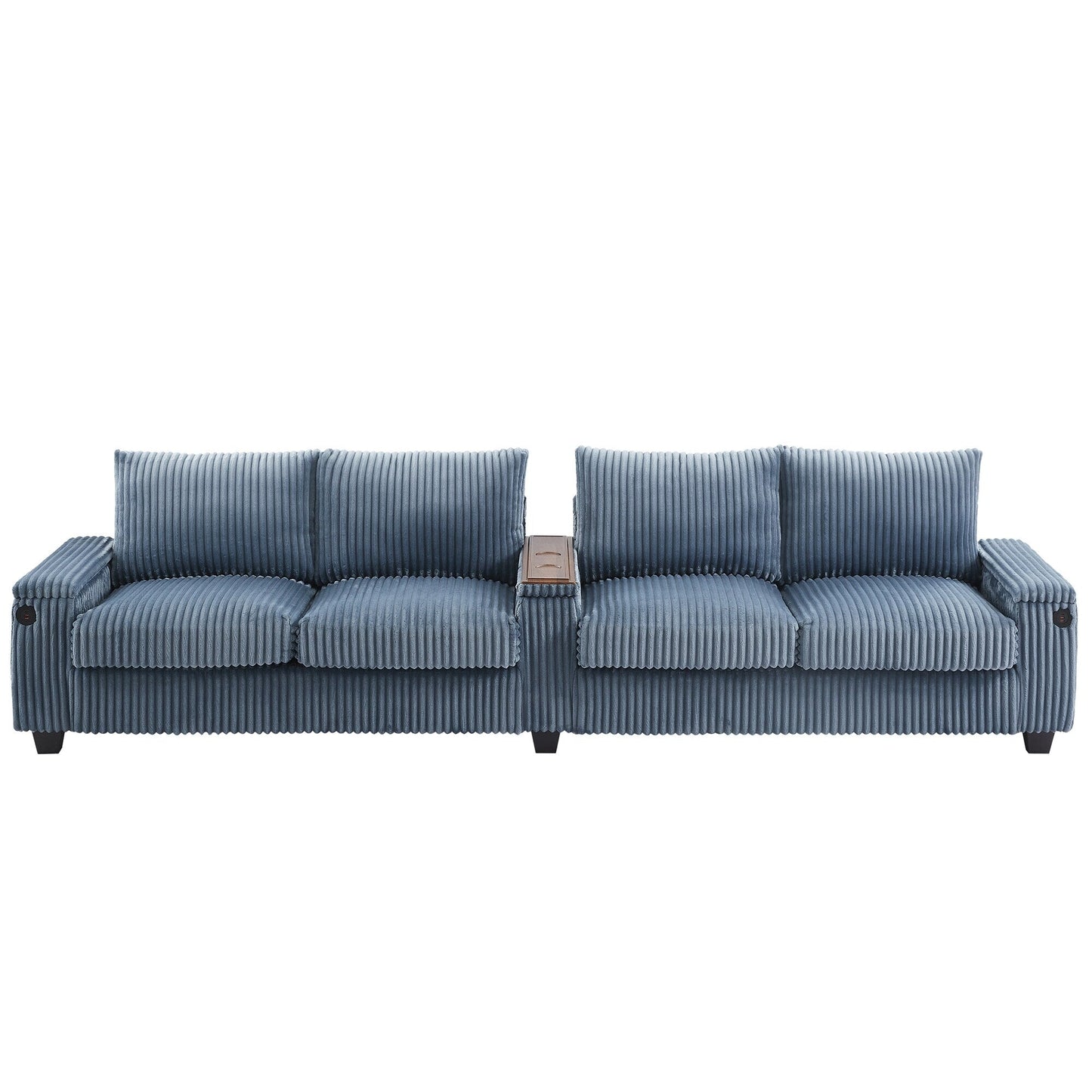 Roomfitters 4-Seater Corduroy Modern Sofa Couch with USB Ports Hidden Storage Arms & Flip-Top Cup Holders for Living Room