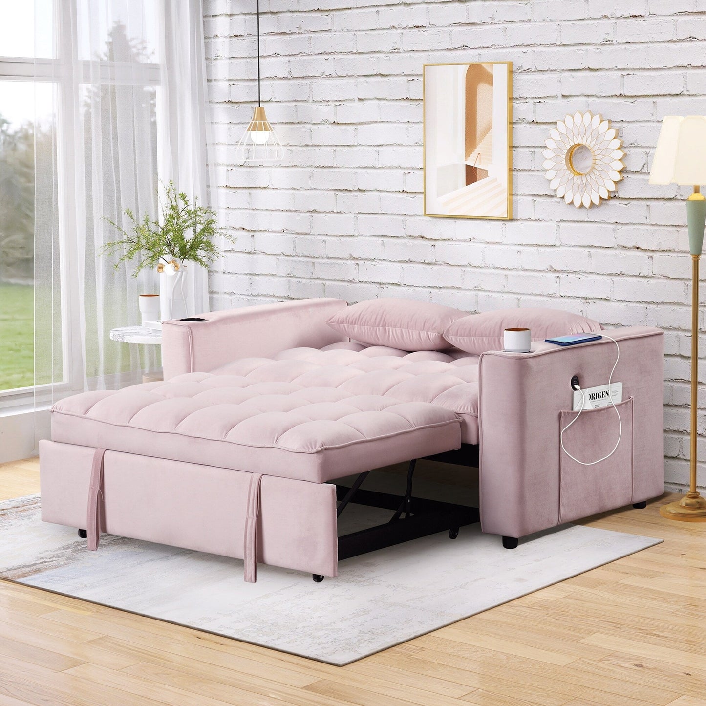 Roomfitters 58 4-1 Multi-functional Sofa Bed with Cup Holder and USB Port for Living Room or Apartments