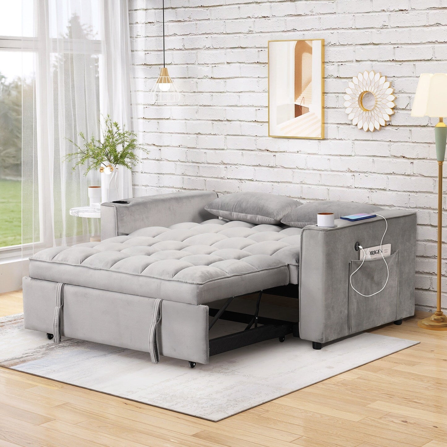 Roomfitters 58 4-1 Multi-functional Sofa Bed with Cup Holder and USB Port for Living Room or Apartments