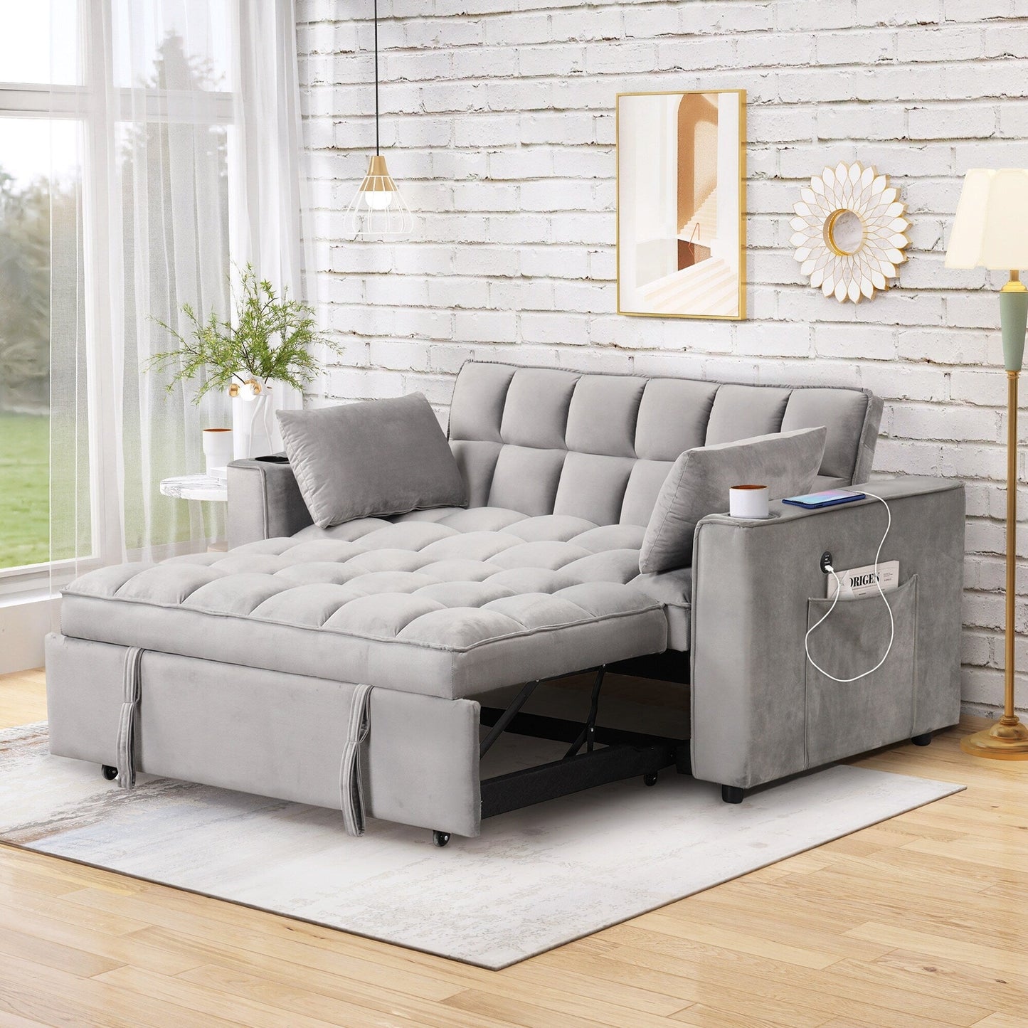 Roomfitters 58 4-1 Multi-functional Sofa Bed with Cup Holder and USB Port for Living Room or Apartments