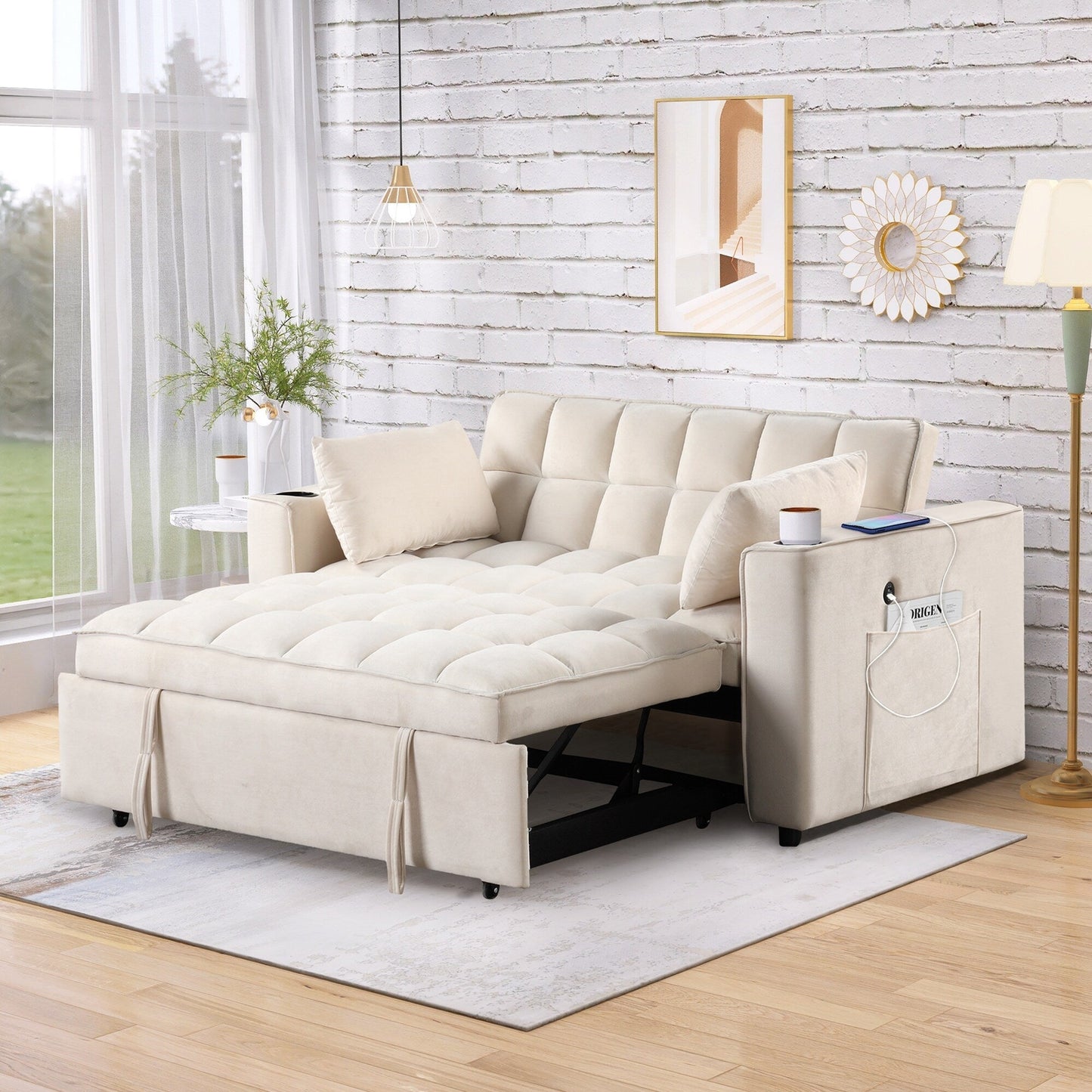 Roomfitters 58 4-1 Multi-functional Sofa Bed with Cup Holder and USB Port for Living Room or Apartments