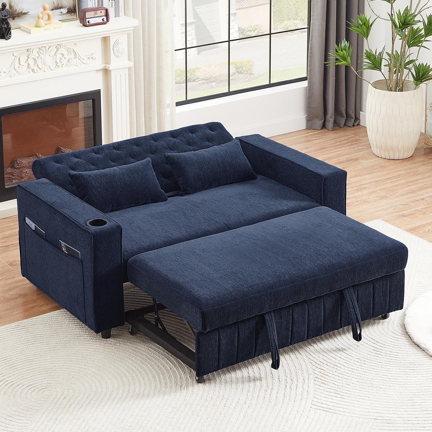 Roomfitters 61.4 Pull-Out Convertible Loveseat Sofa Bed with Adjustable Backrest for Living Room