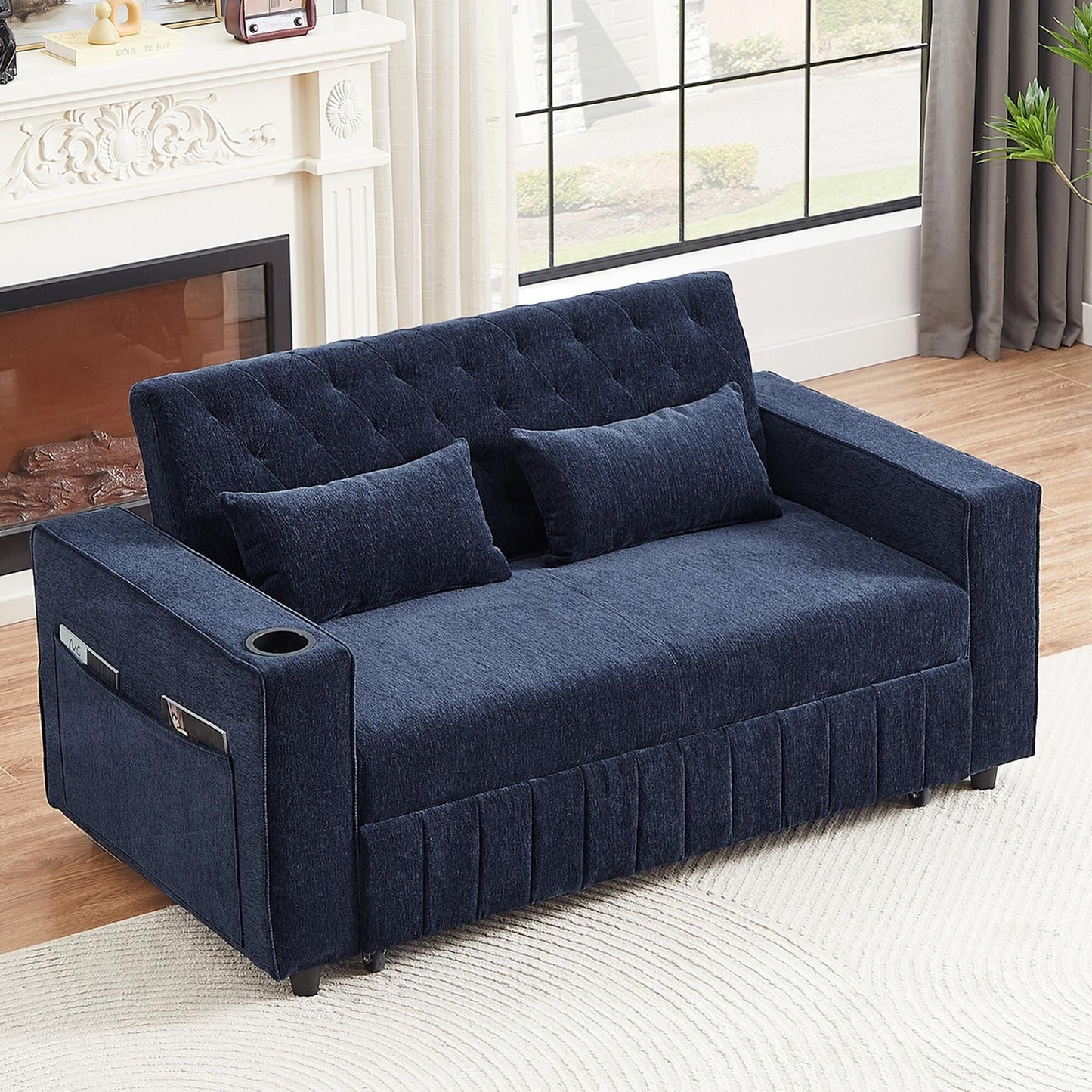 Roomfitters 61.4 Pull-Out Convertible Loveseat Sofa Bed with Adjustable Backrest for Living Room