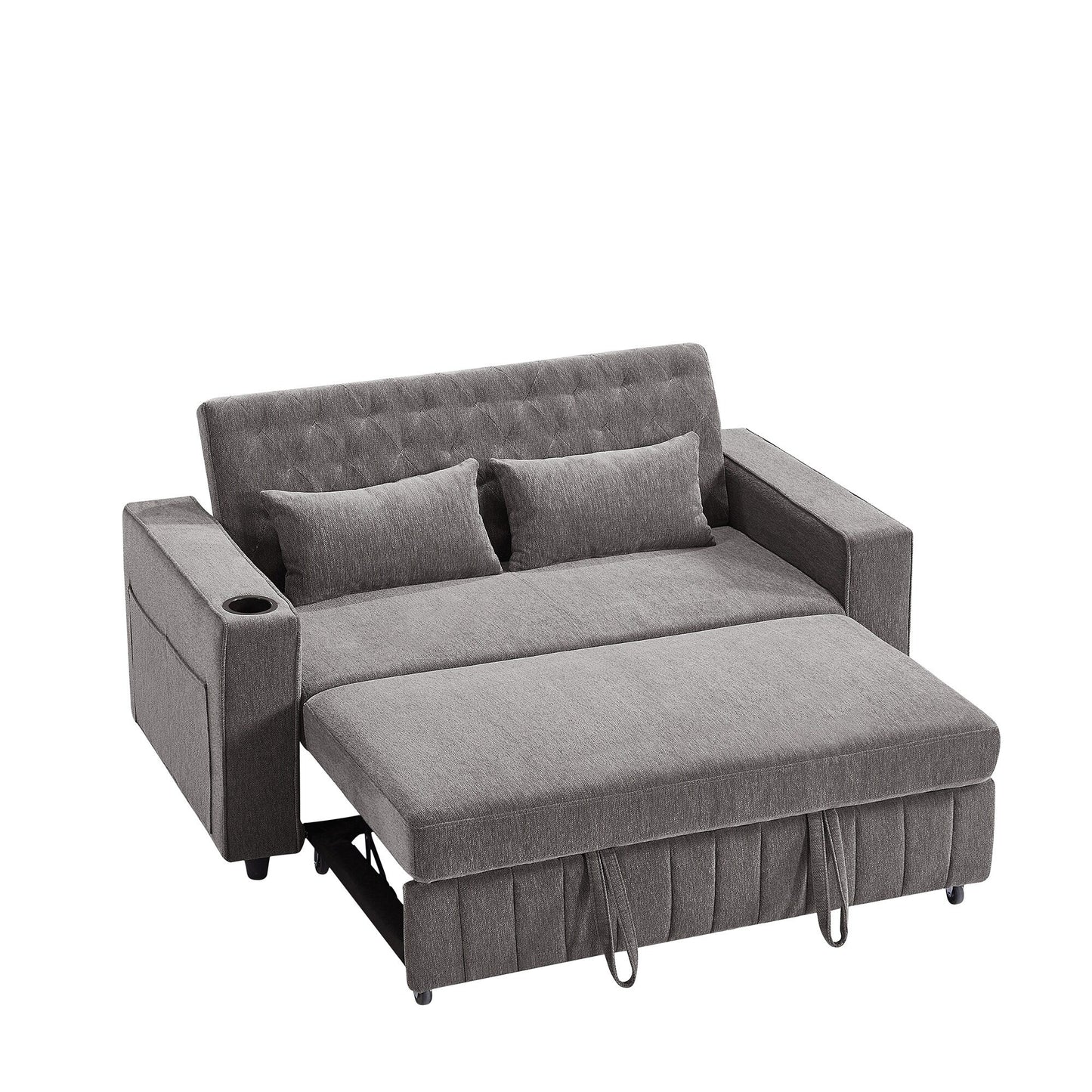 Roomfitters 61.4 Pull-Out Convertible Loveseat Sofa Bed with Adjustable Backrest for Living Room