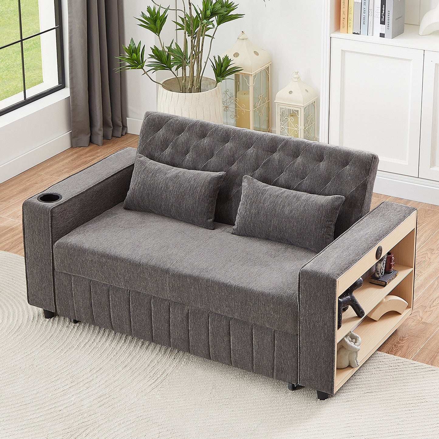 Roomfitters 61.4 Pull-Out Convertible Loveseat Sofa Bed with Adjustable Backrest for Living Room