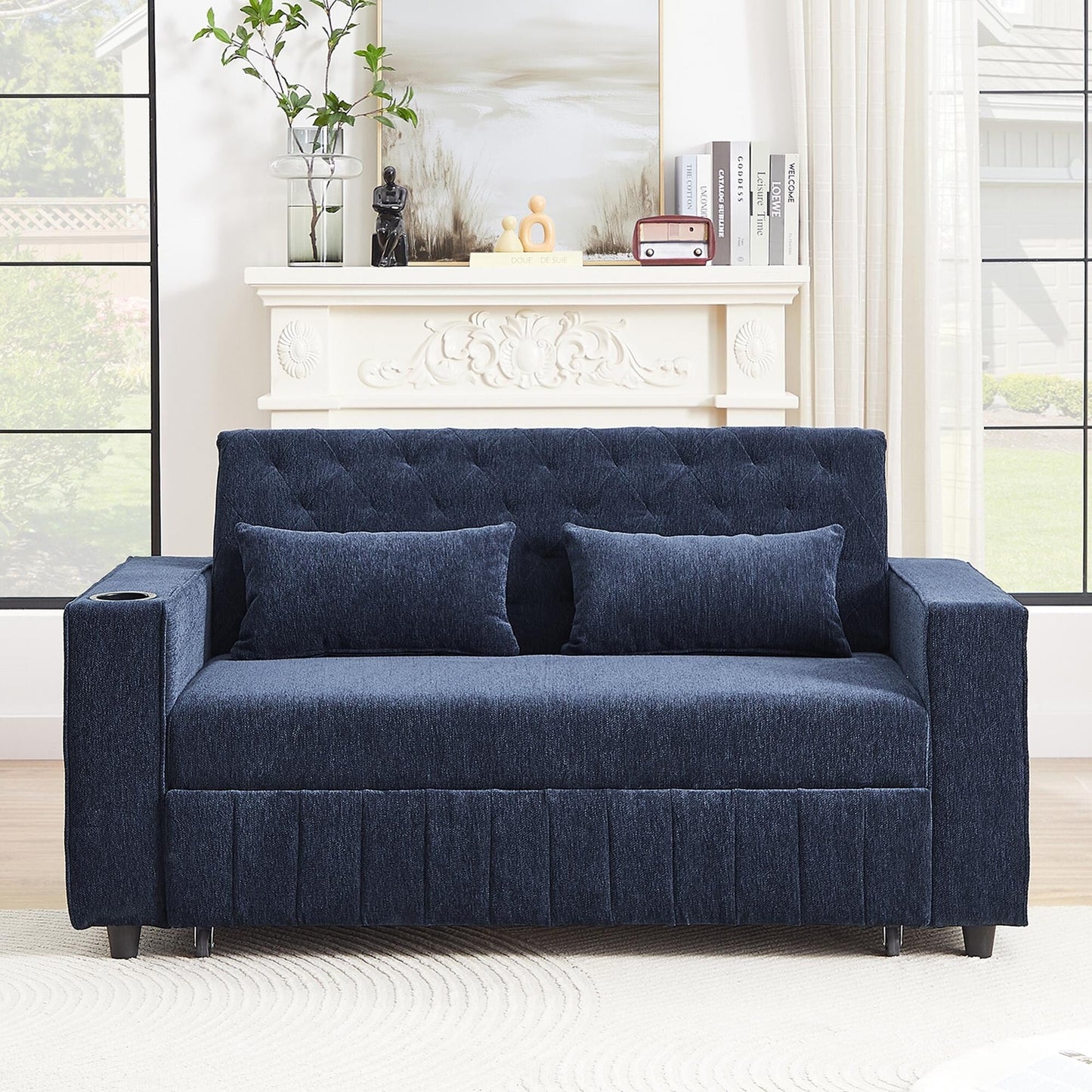 Roomfitters 61.4 Pull-Out Convertible Loveseat Sofa Bed with Adjustable Backrest for Living Room