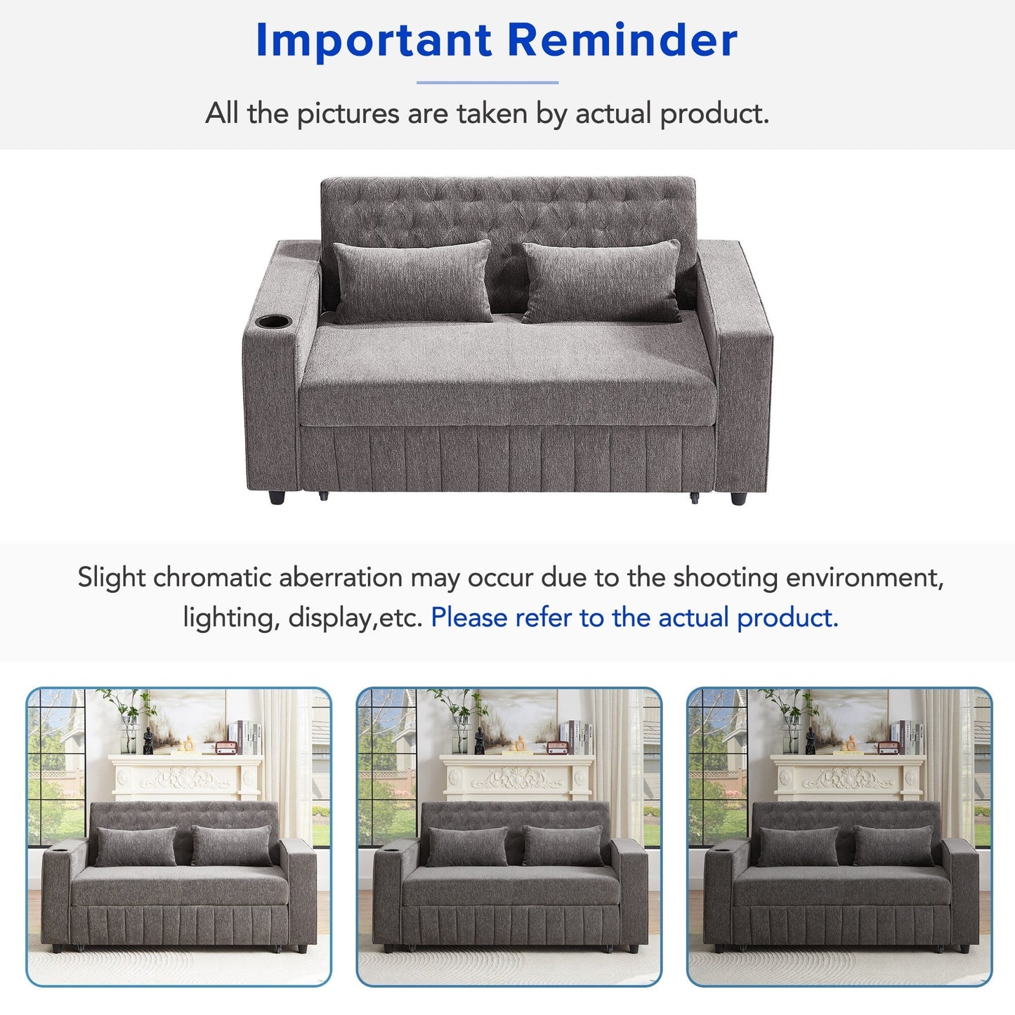 Roomfitters 61.4 Pull-Out Convertible Loveseat Sofa Bed with Adjustable Backrest for Living Room