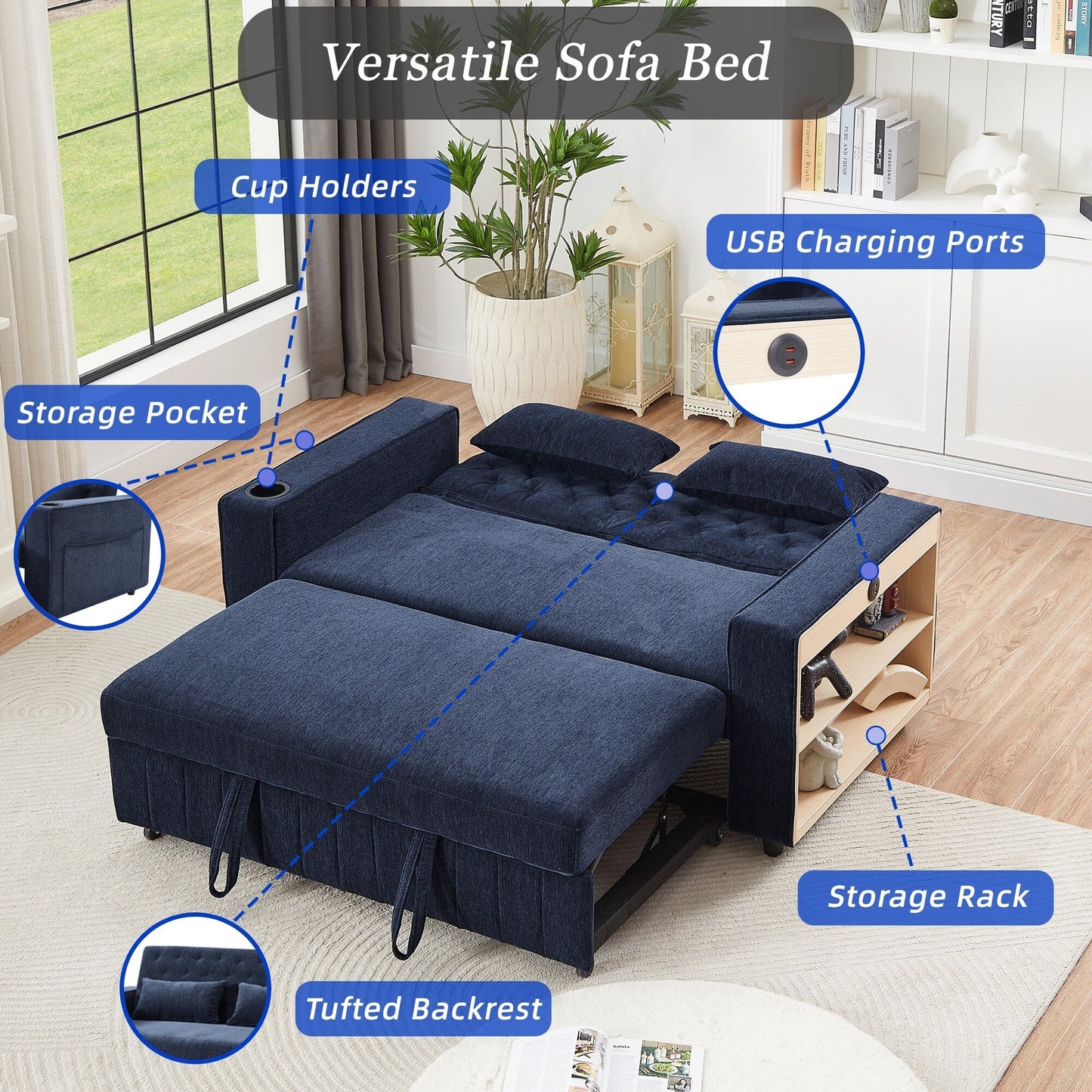 Roomfitters 61.4 Pull-Out Convertible Loveseat Sofa Bed with Adjustable Backrest for Living Room
