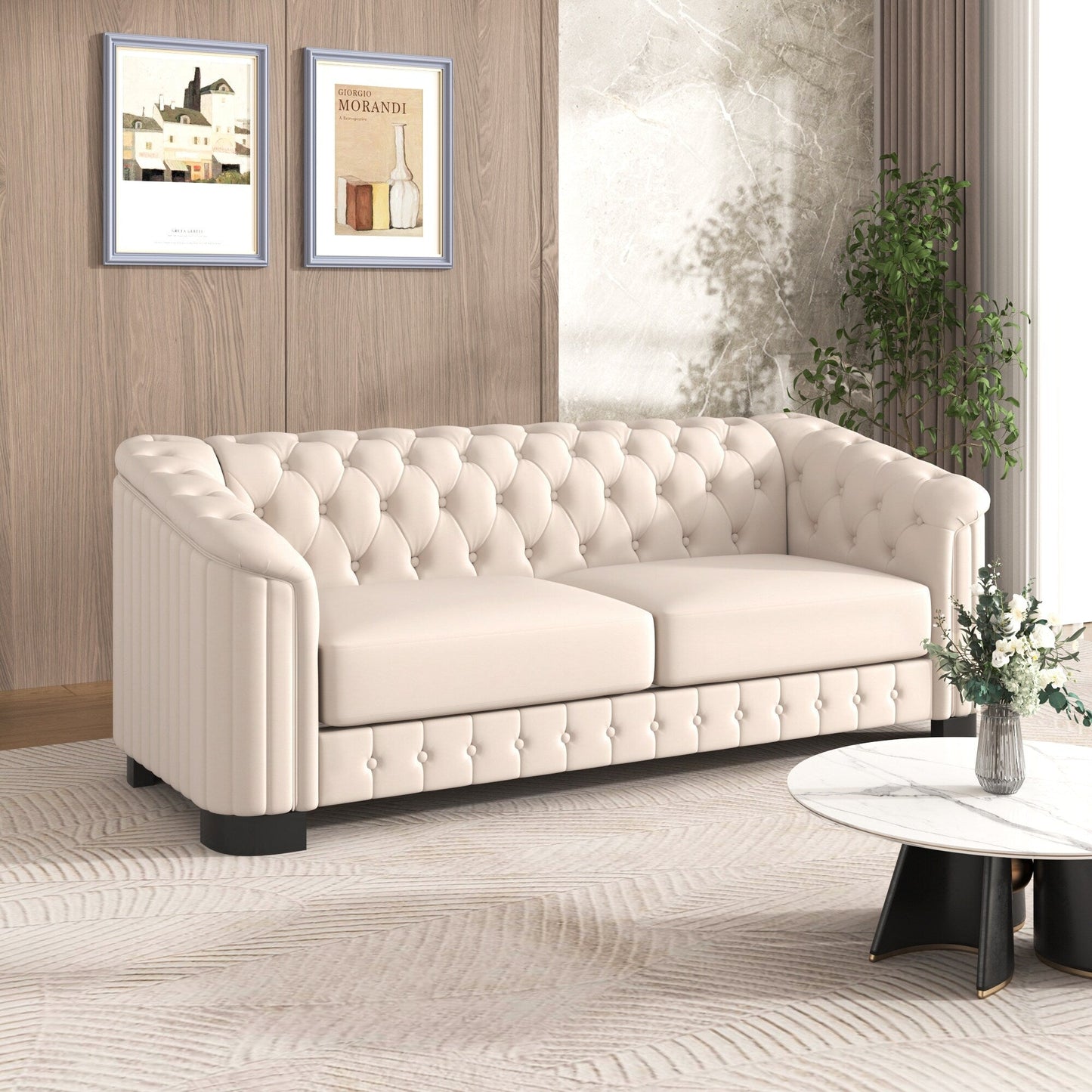 Roomfitters 82.4 Mid Century Modern Velvet Sofa Couch with Rubber Wood Legs and Thick Removable Seat Cushion, 3-Seater