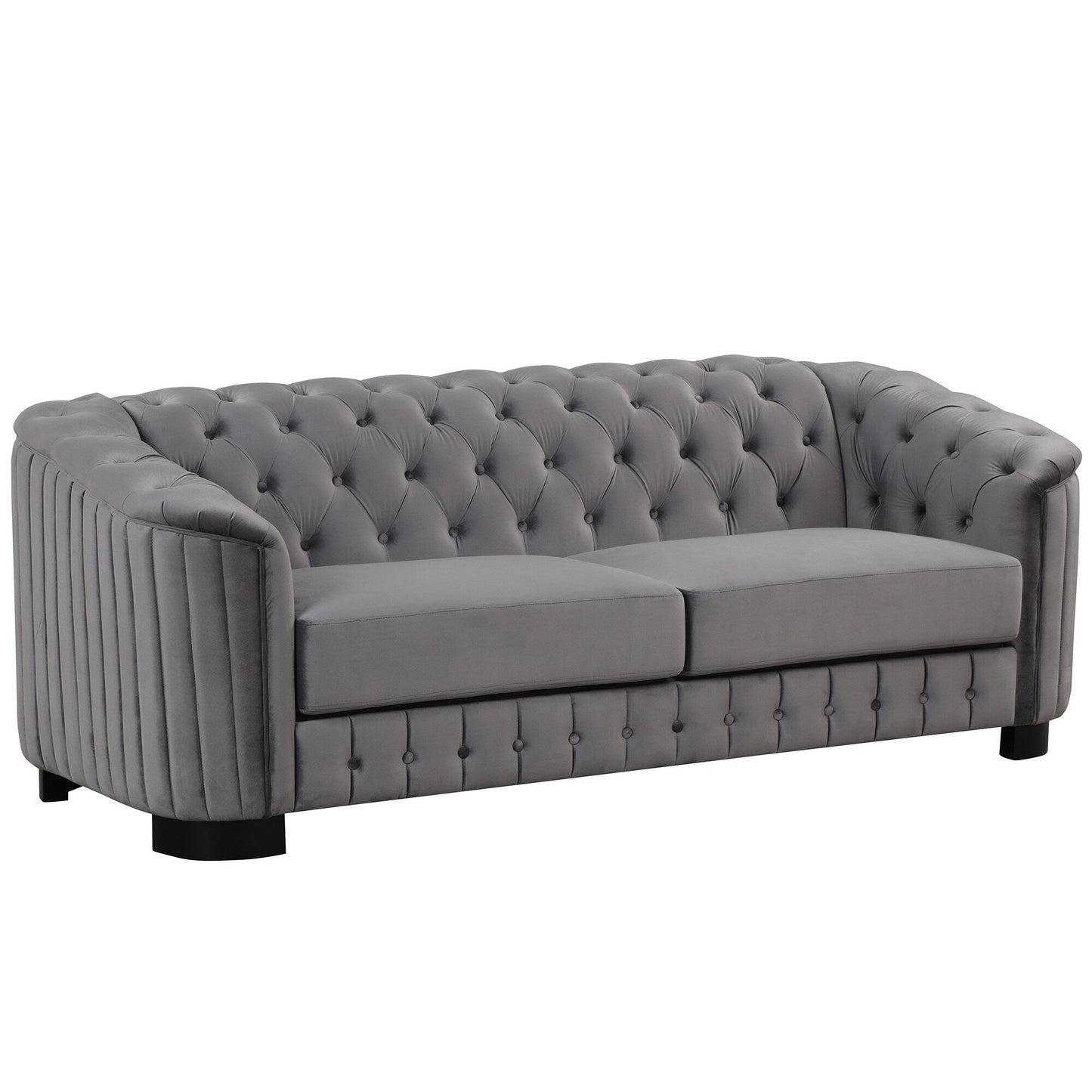 Roomfitters 82.4 Mid Century Modern Velvet Sofa Couch with Rubber Wood Legs and Thick Removable Seat Cushion, 3-Seater