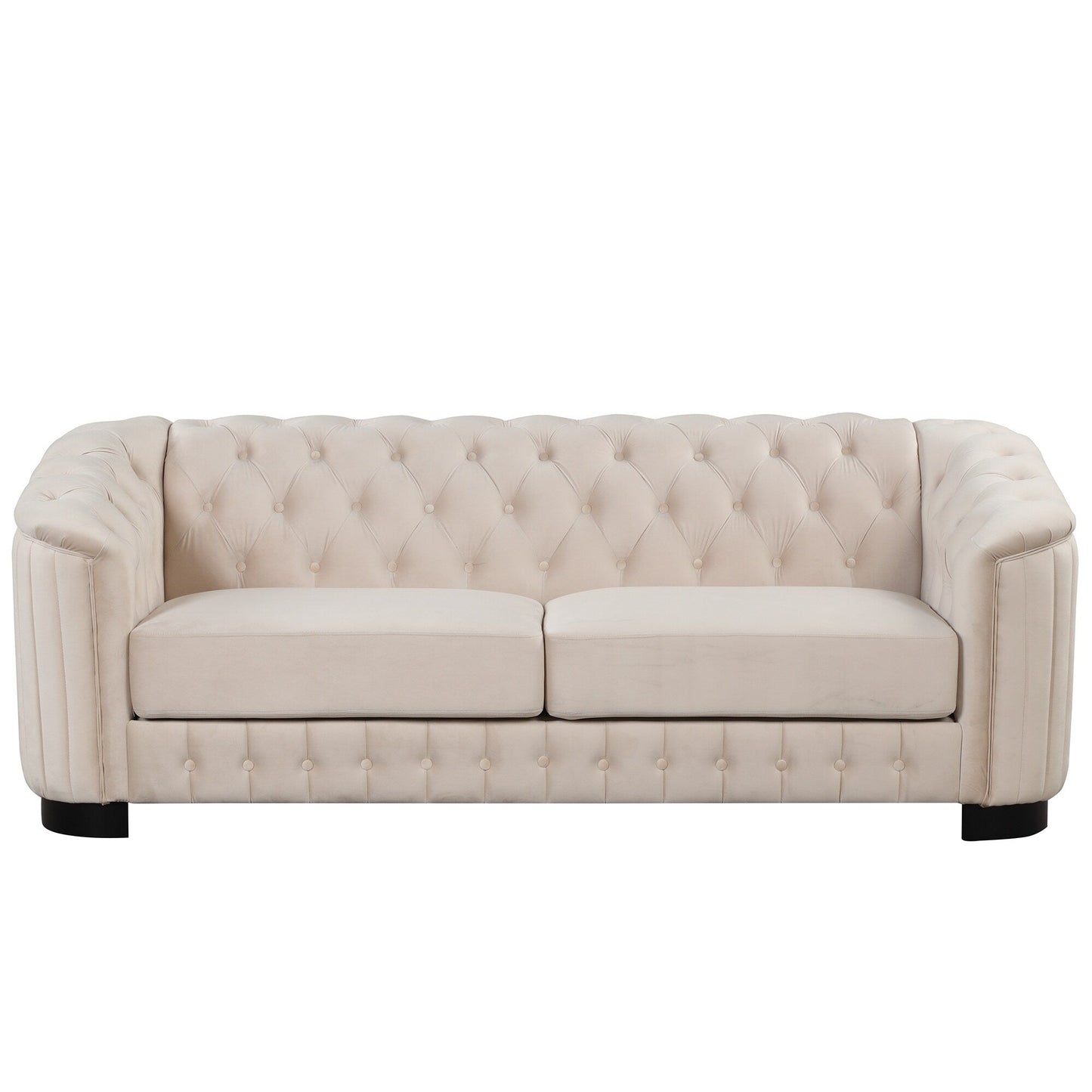 Roomfitters 82.4 Mid Century Modern Velvet Sofa Couch with Rubber Wood Legs and Thick Removable Seat Cushion, 3-Seater