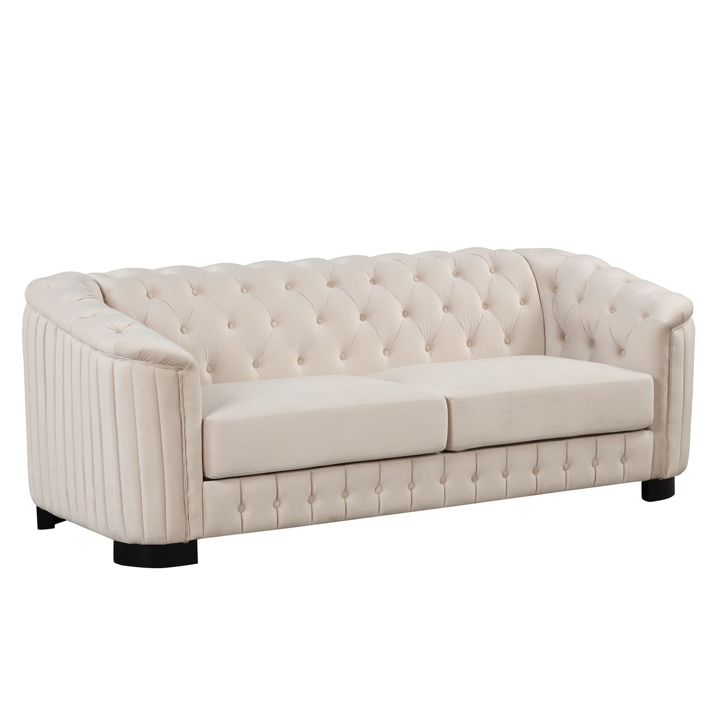 Roomfitters 82.4 Mid Century Modern Velvet Sofa Couch with Rubber Wood Legs and Thick Removable Seat Cushion, 3-Seater