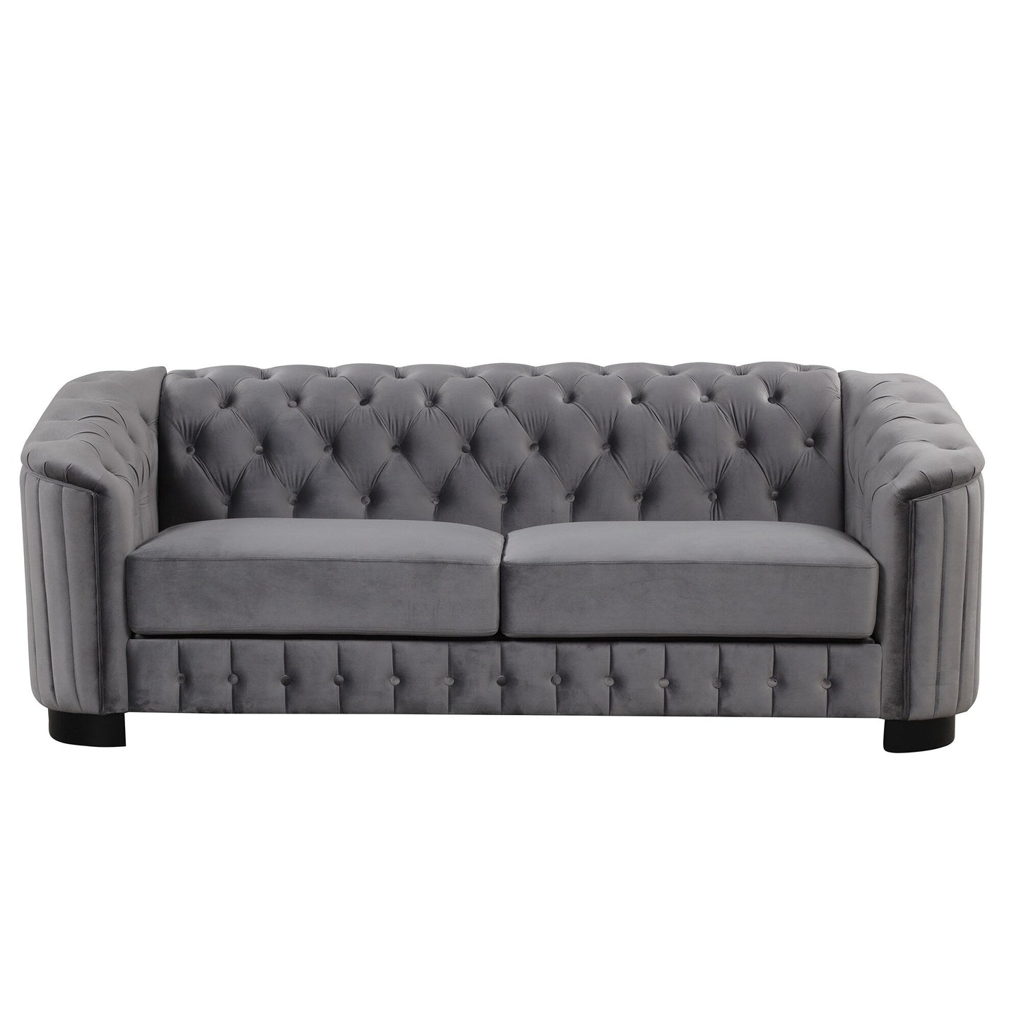 Roomfitters 82.4 Mid Century Modern Velvet Sofa Couch with Rubber Wood Legs and Thick Removable Seat Cushion, 3-Seater