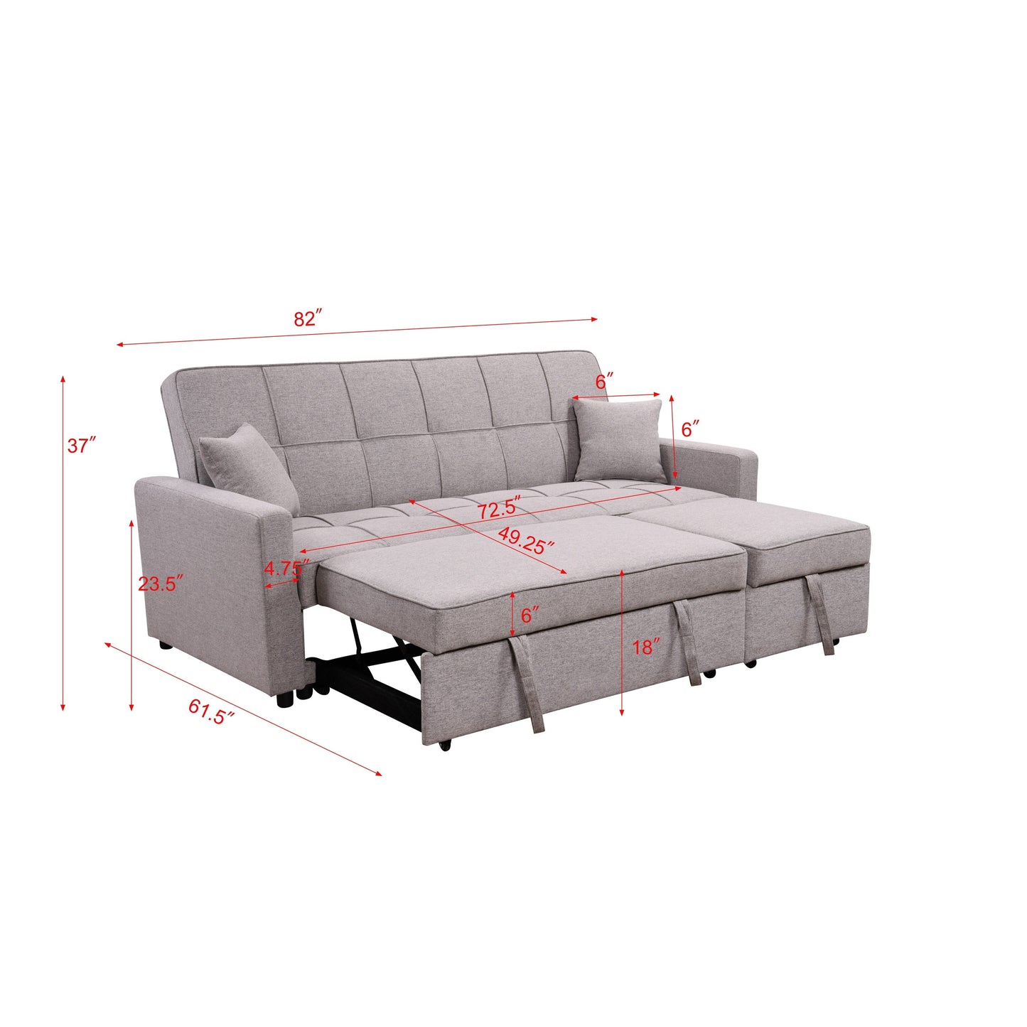 Roomfitters 83 Oversized Upholstered Sofa Bed with Pull-Out Couch Bed & Adjustable Backrest, 3-Seater Convertible Sleeper Sofa