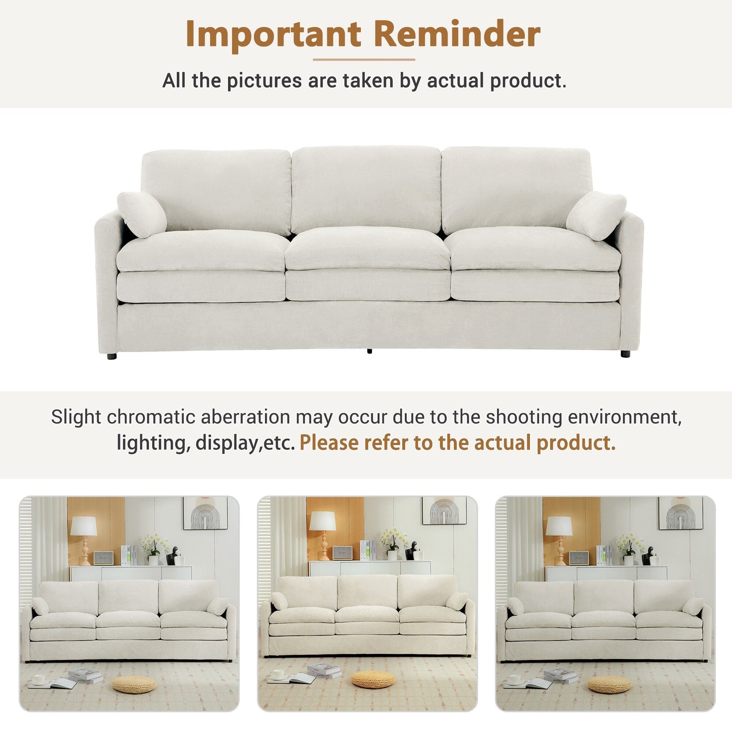 Roomfitters 89 Oversized Upholstered 3-Seater Cloud Sofa with Dual Plush Cushions
