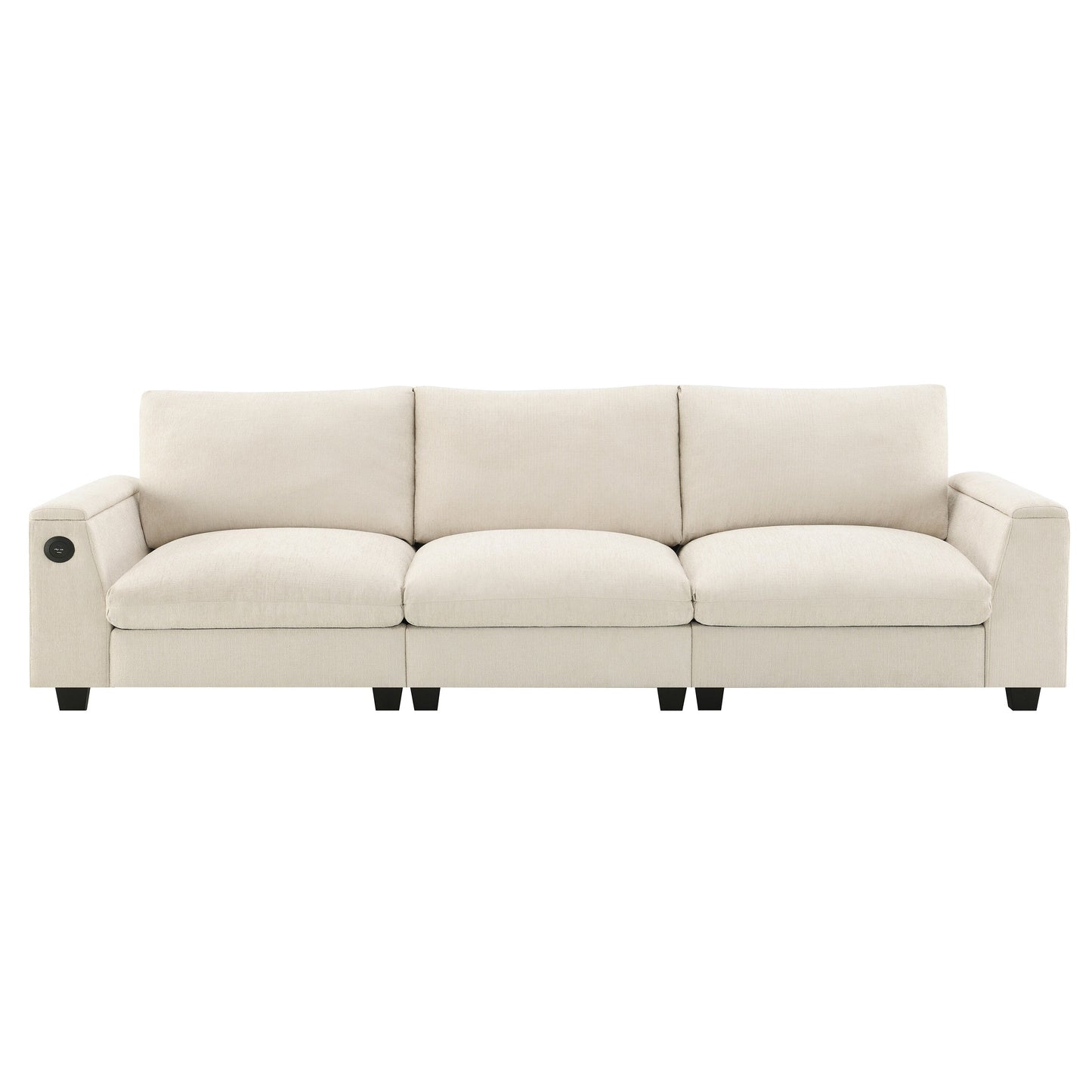 Roomfitters 96'' x 35'' Chenille Sectional Sofa with Bluetooth Speaker, Comfy Cloud Couch Set with Drop-Down Table, USB Charger