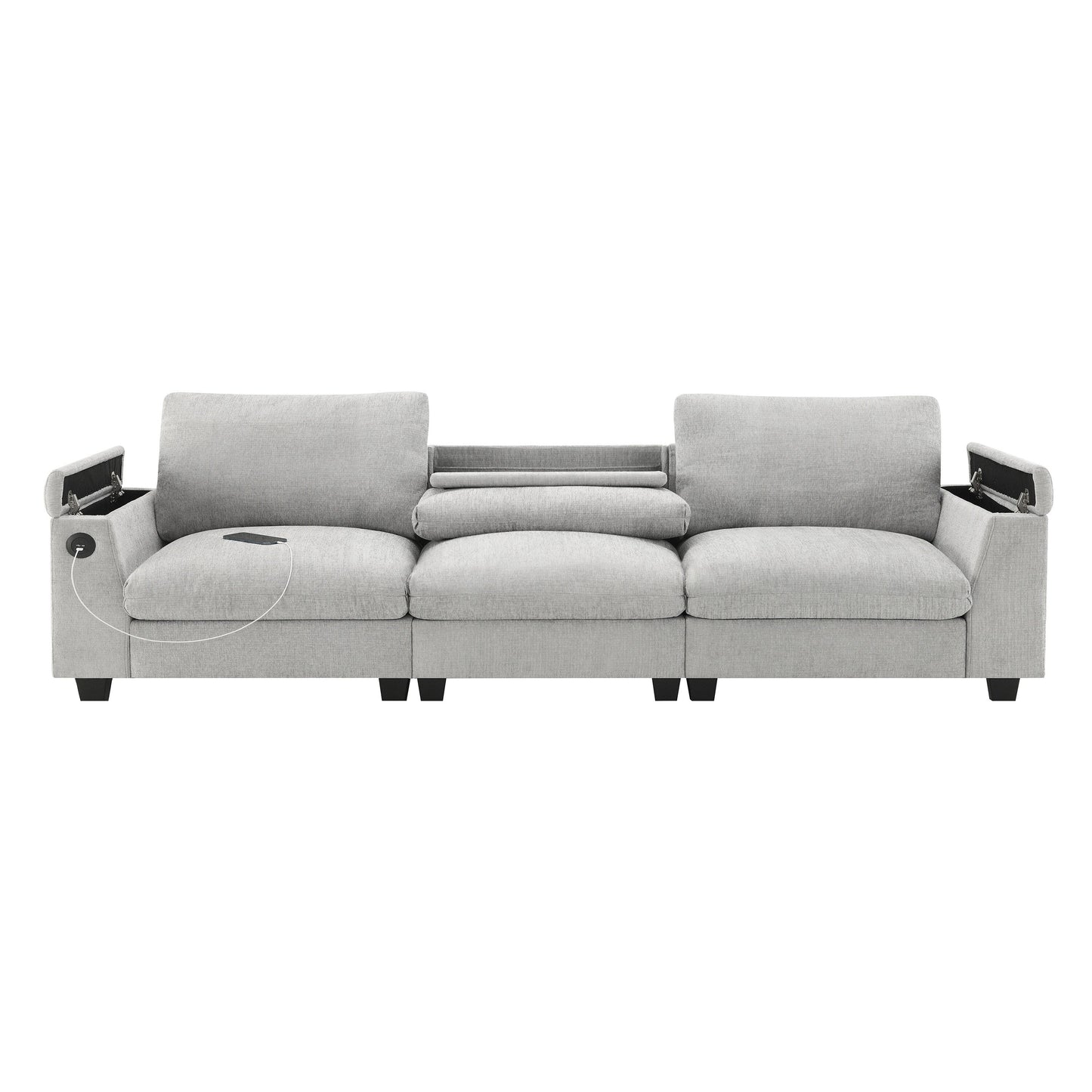 Roomfitters 96'' x 35'' Chenille Sectional Sofa with Bluetooth Speaker, Comfy Cloud Couch Set with Drop-Down Table, USB Charger