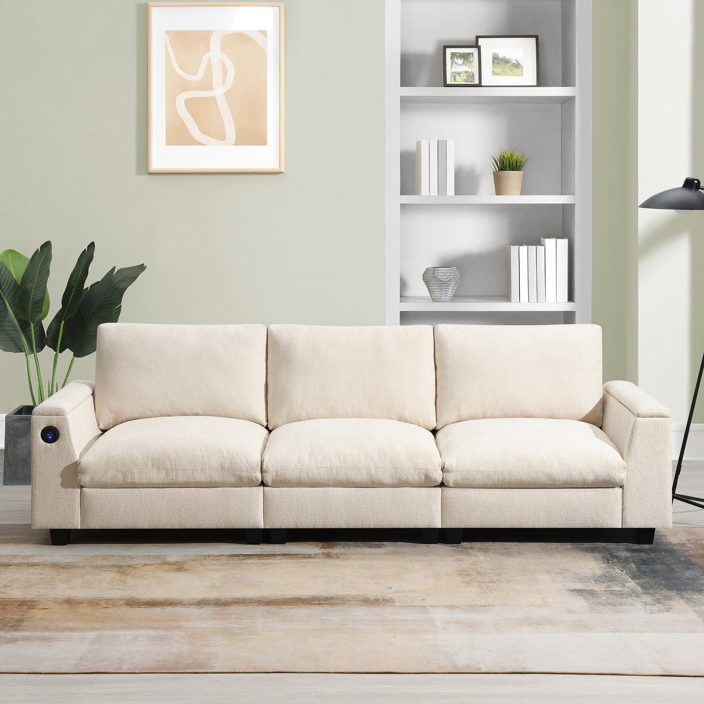 Roomfitters 96'' x 35'' Chenille Sectional Sofa with Bluetooth Speaker, Comfy Cloud Couch Set with Drop-Down Table, USB Charger