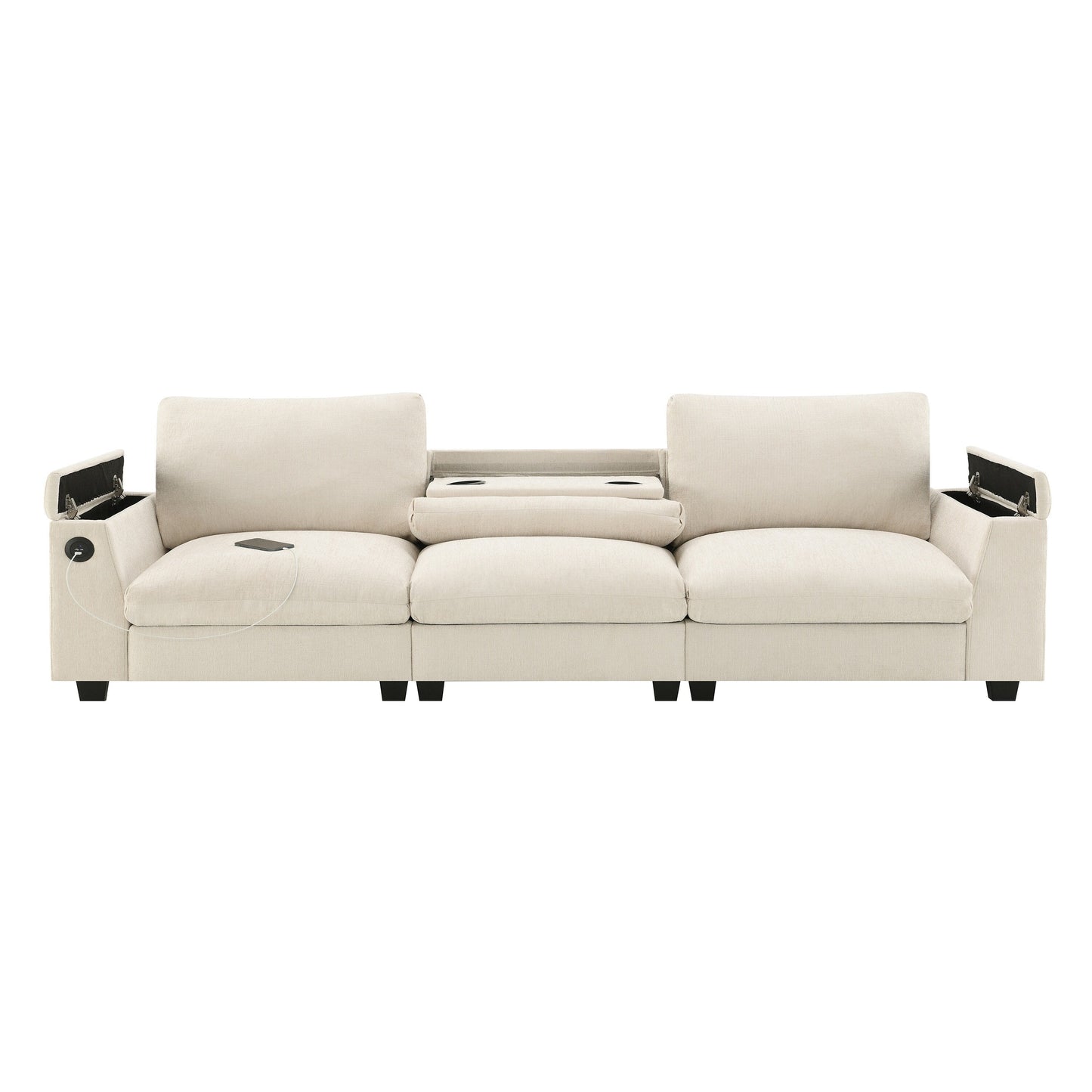 Roomfitters 96'' x 35'' Chenille Sectional Sofa with Bluetooth Speaker, Comfy Cloud Couch Set with Drop-Down Table, USB Charger