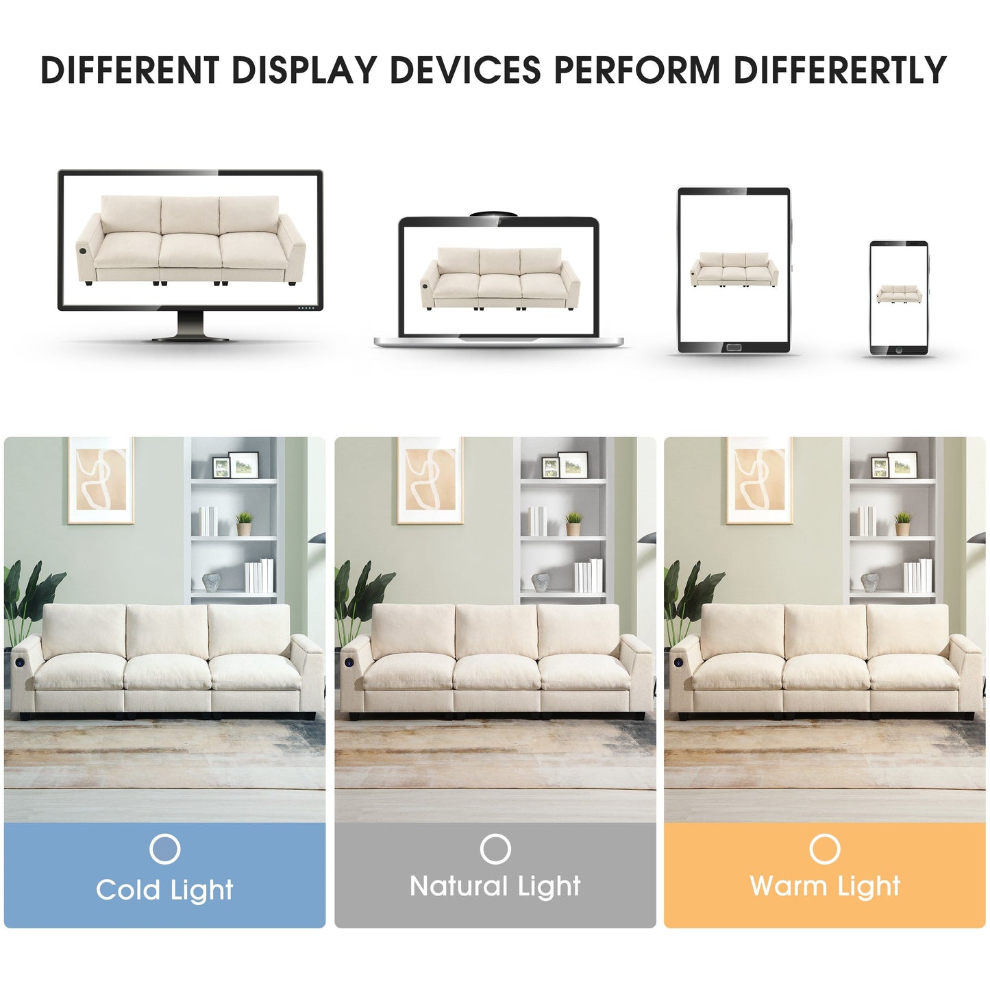 Roomfitters 96'' x 35'' Chenille Sectional Sofa with Bluetooth Speaker, Comfy Cloud Couch Set with Drop-Down Table, USB Charger