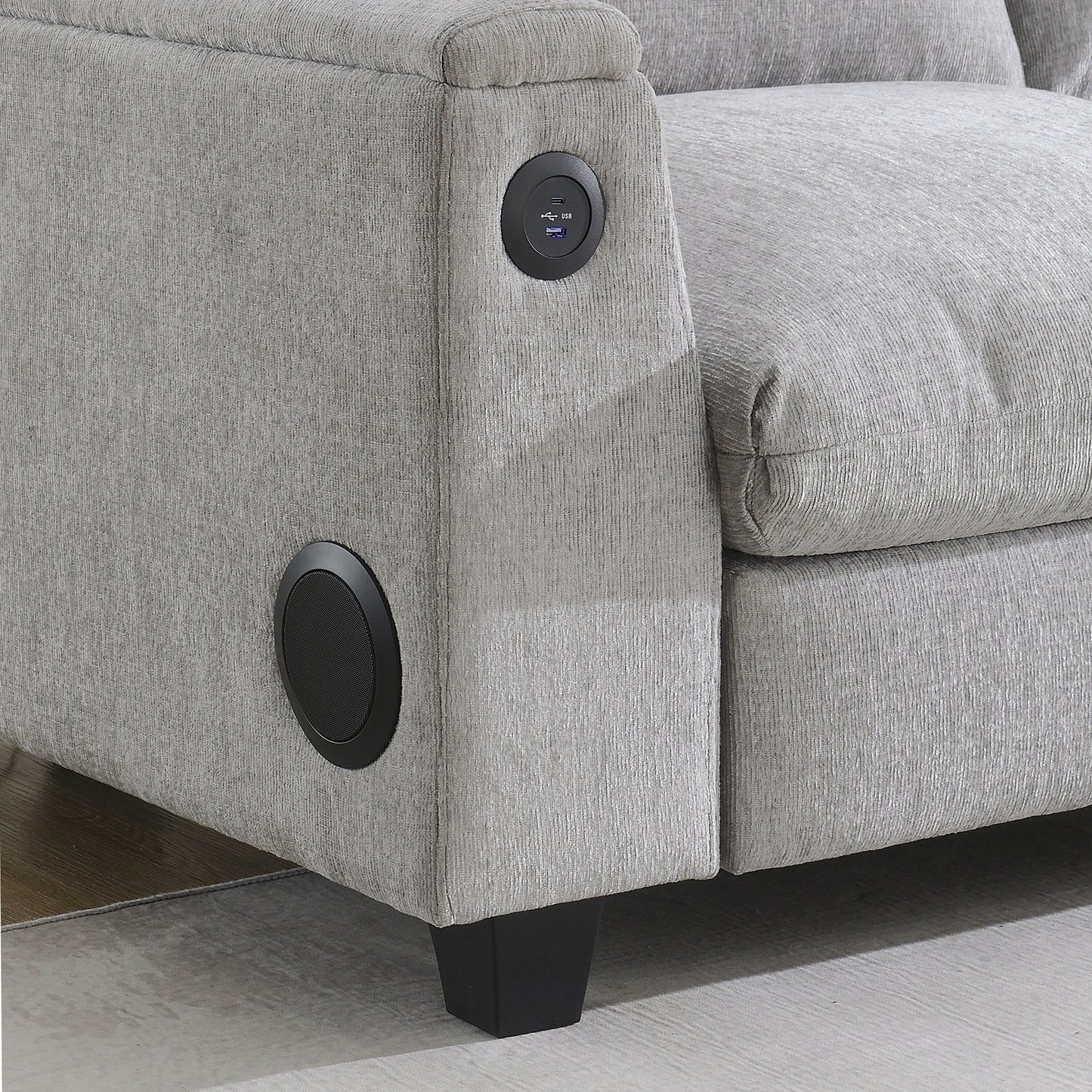 Roomfitters 96'' x 35'' Chenille Sectional Sofa with Bluetooth Speaker, Comfy Cloud Couch Set with Drop-Down Table, USB Charger