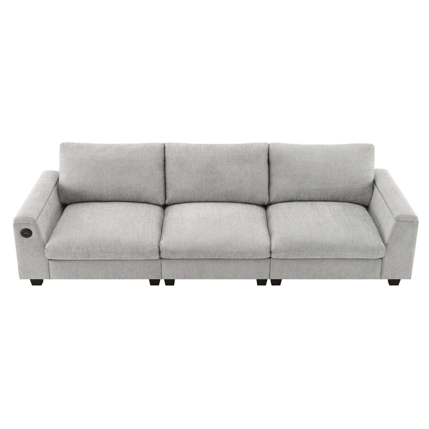Roomfitters 96'' x 35'' Chenille Sectional Sofa with Bluetooth Speaker, Comfy Cloud Couch Set with Drop-Down Table, USB Charger