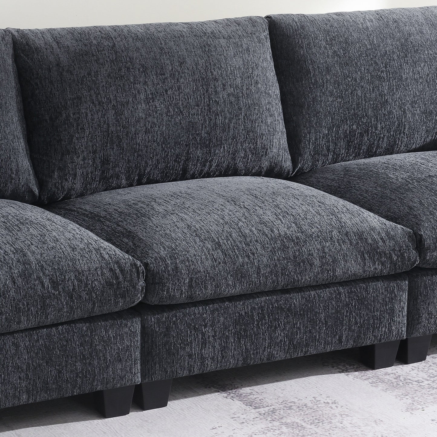 Roomfitters 96'' x 35'' Chenille Sectional Sofa with Bluetooth Speaker, Comfy Cloud Couch Set with Drop-Down Table, USB Charger