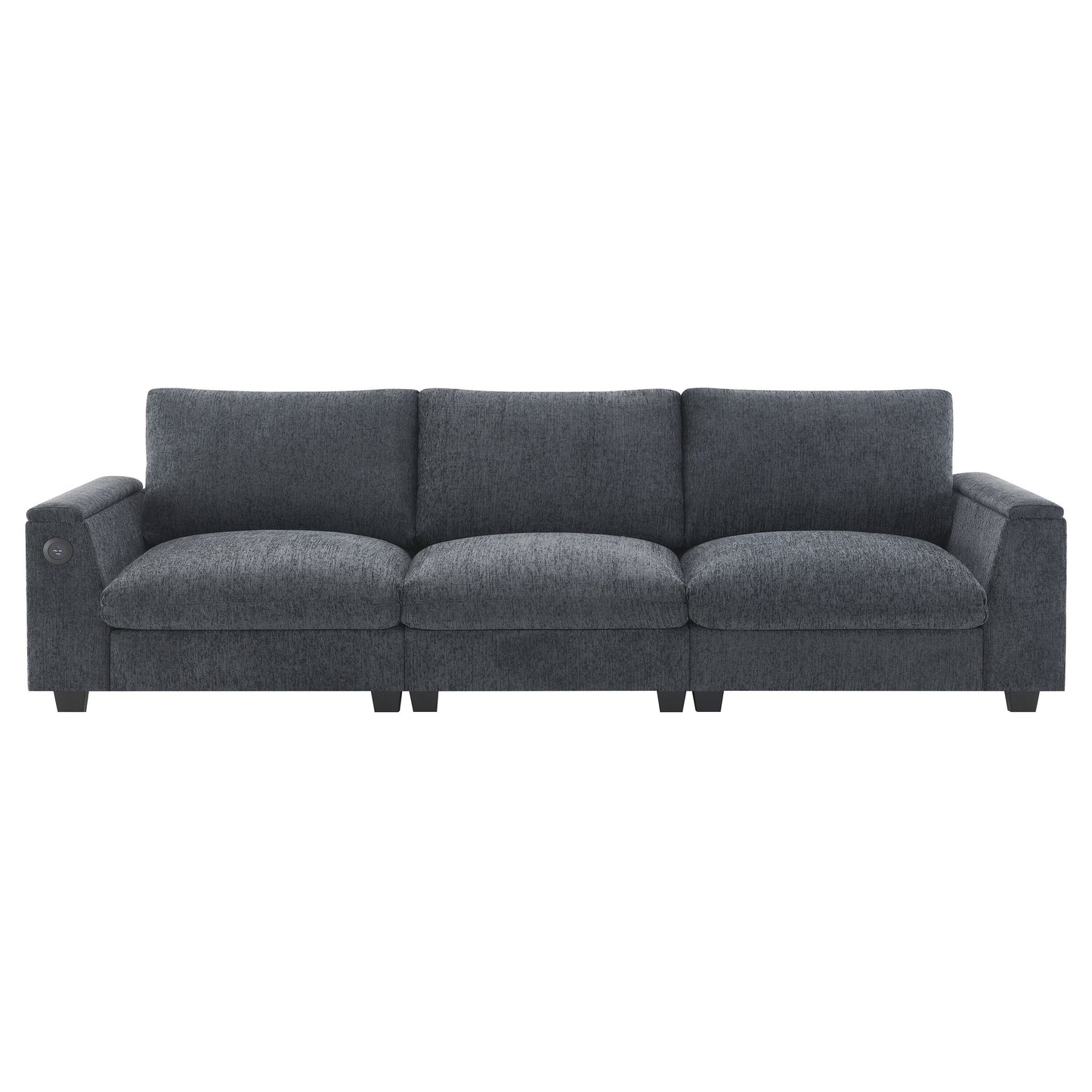 Roomfitters 96'' x 35'' Chenille Sectional Sofa with Bluetooth Speaker, Comfy Cloud Couch Set with Drop-Down Table, USB Charger