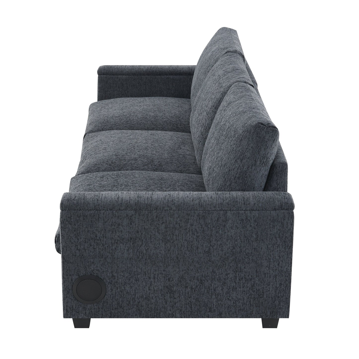 Roomfitters 96'' x 35'' Chenille Sectional Sofa with Bluetooth Speaker, Comfy Cloud Couch Set with Drop-Down Table, USB Charger