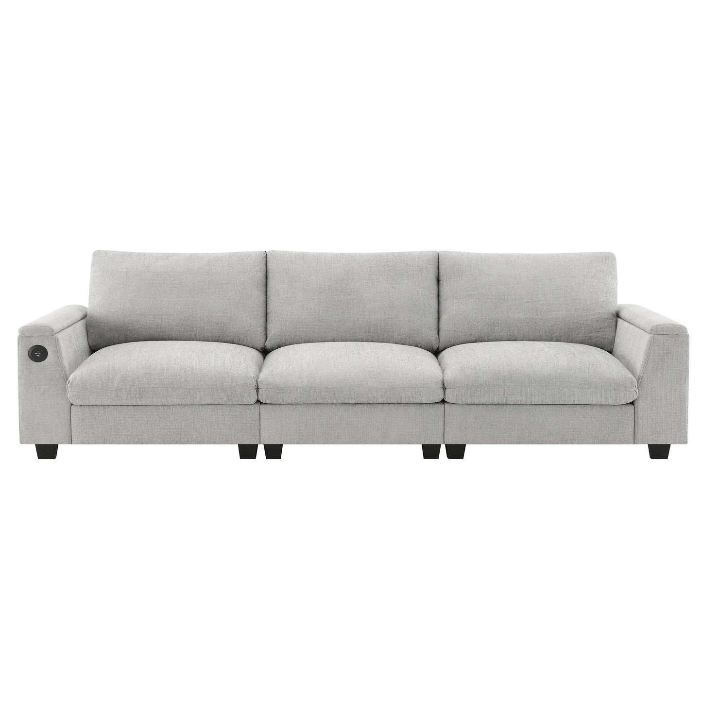Roomfitters 96'' x 35'' Chenille Sectional Sofa with Bluetooth Speaker, Comfy Cloud Couch Set with Drop-Down Table, USB Charger