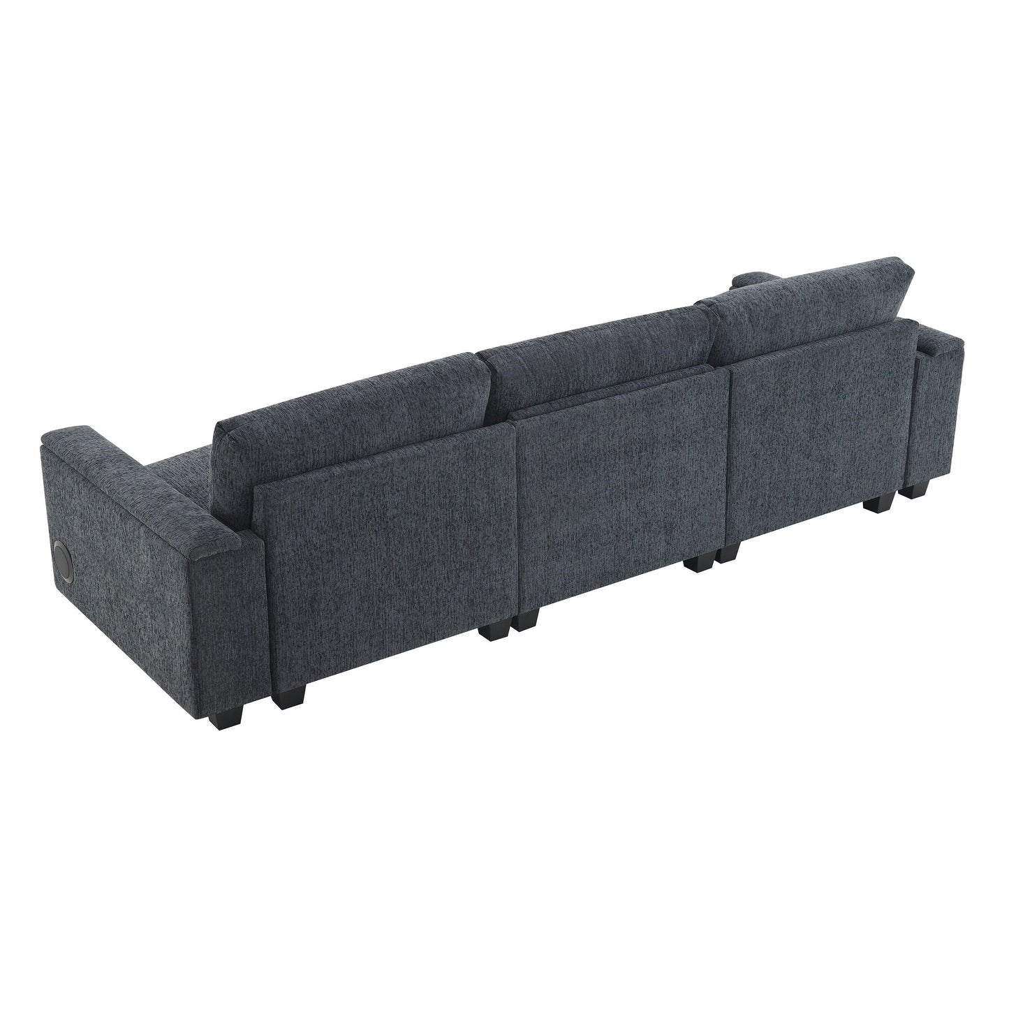 Roomfitters 96'' x 35'' Chenille Sectional Sofa with Bluetooth Speaker, Comfy Cloud Couch Set with Drop-Down Table, USB Charger