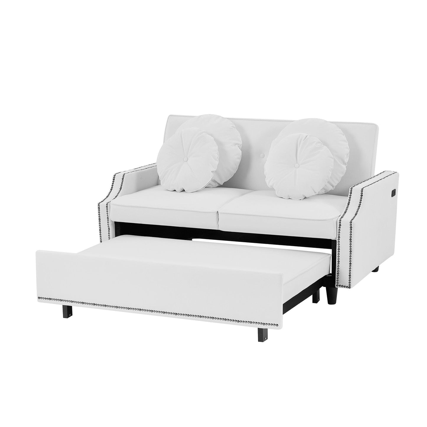 Roomfitters Adjustable Sofa Bed with Button Tufted Backrest, USB Ports, and Floral Lumbar Pillows, Perfect for Living Room