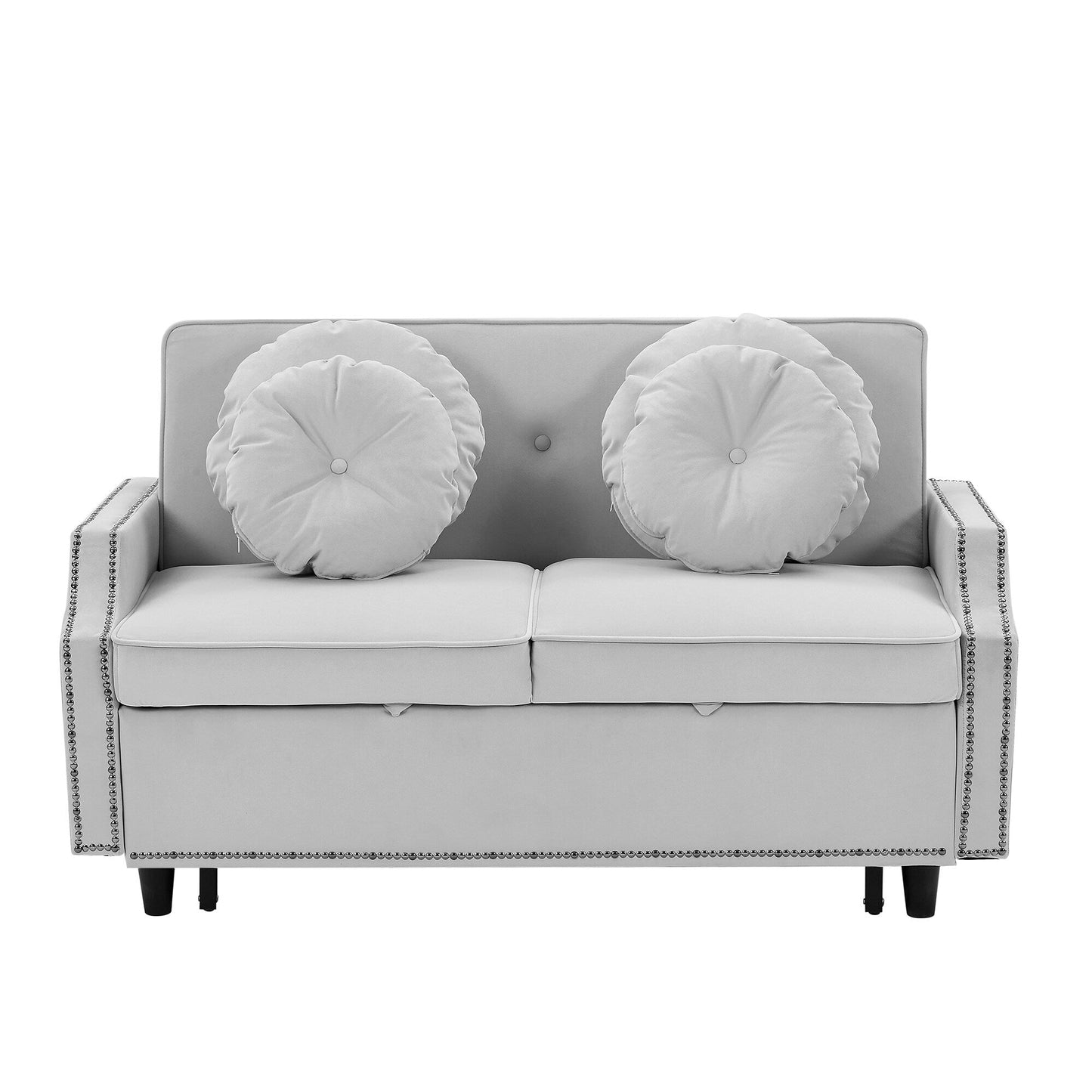 Roomfitters Adjustable Sofa Bed with Button Tufted Backrest, USB Ports, and Floral Lumbar Pillows, Perfect for Living Room