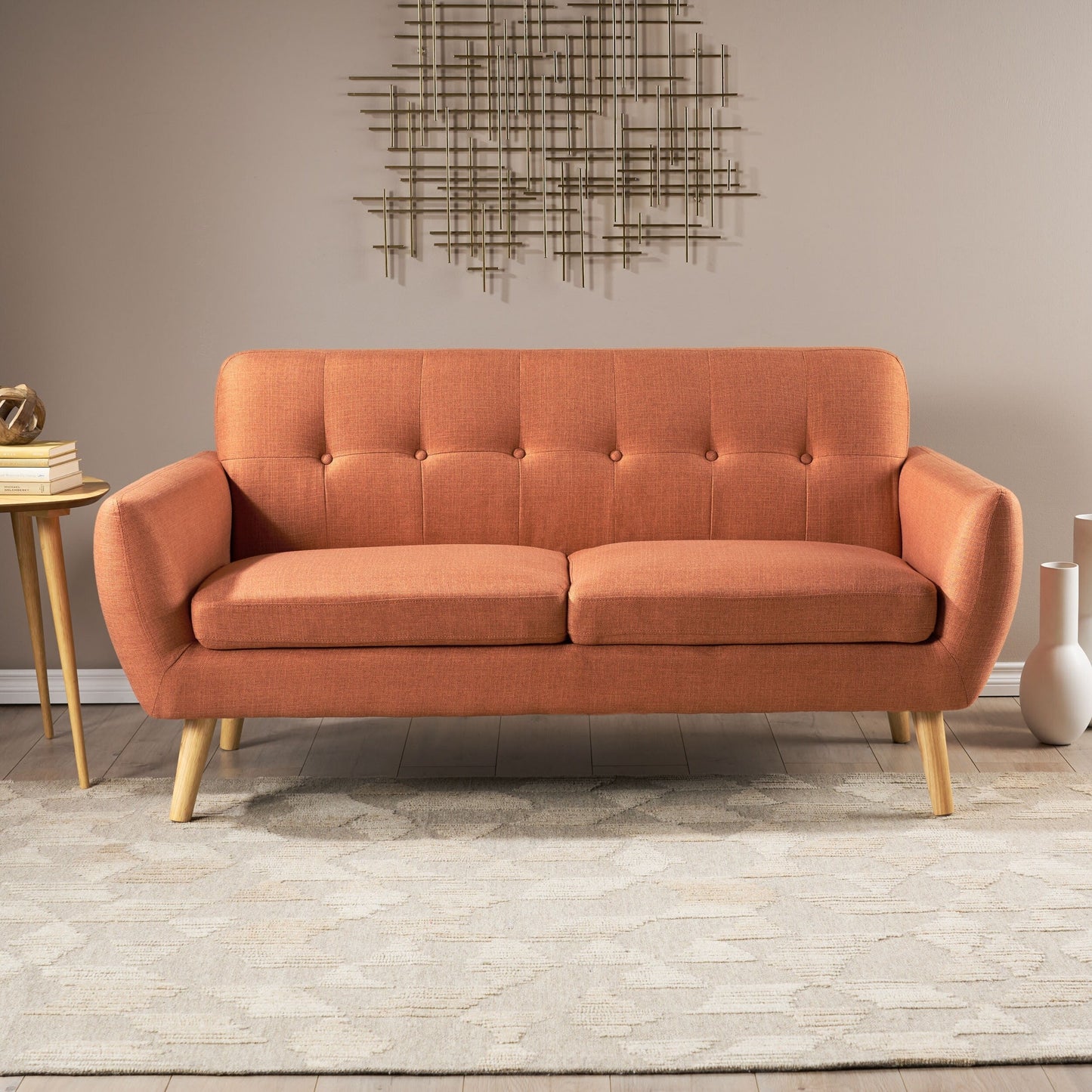 Roomfitters Charming Compact Loveseat with Button Tufted Back and Waffle Stitching for Small Spaces, Upholstered in Soft Fabric