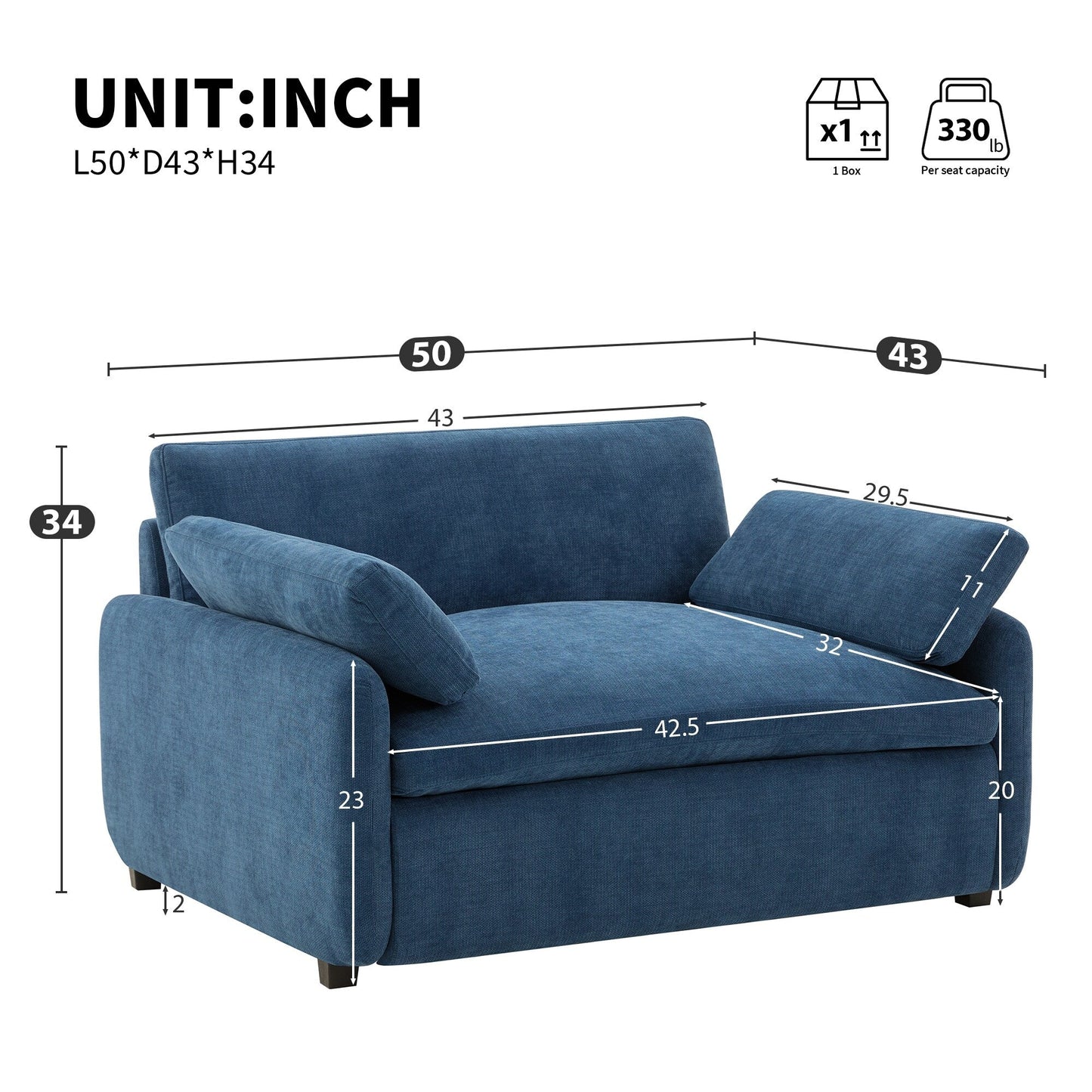 Roomfitters Chenille Oversized Accent Chair with Pillows, Comfy Upholstered Lounge Armchair for Living Room