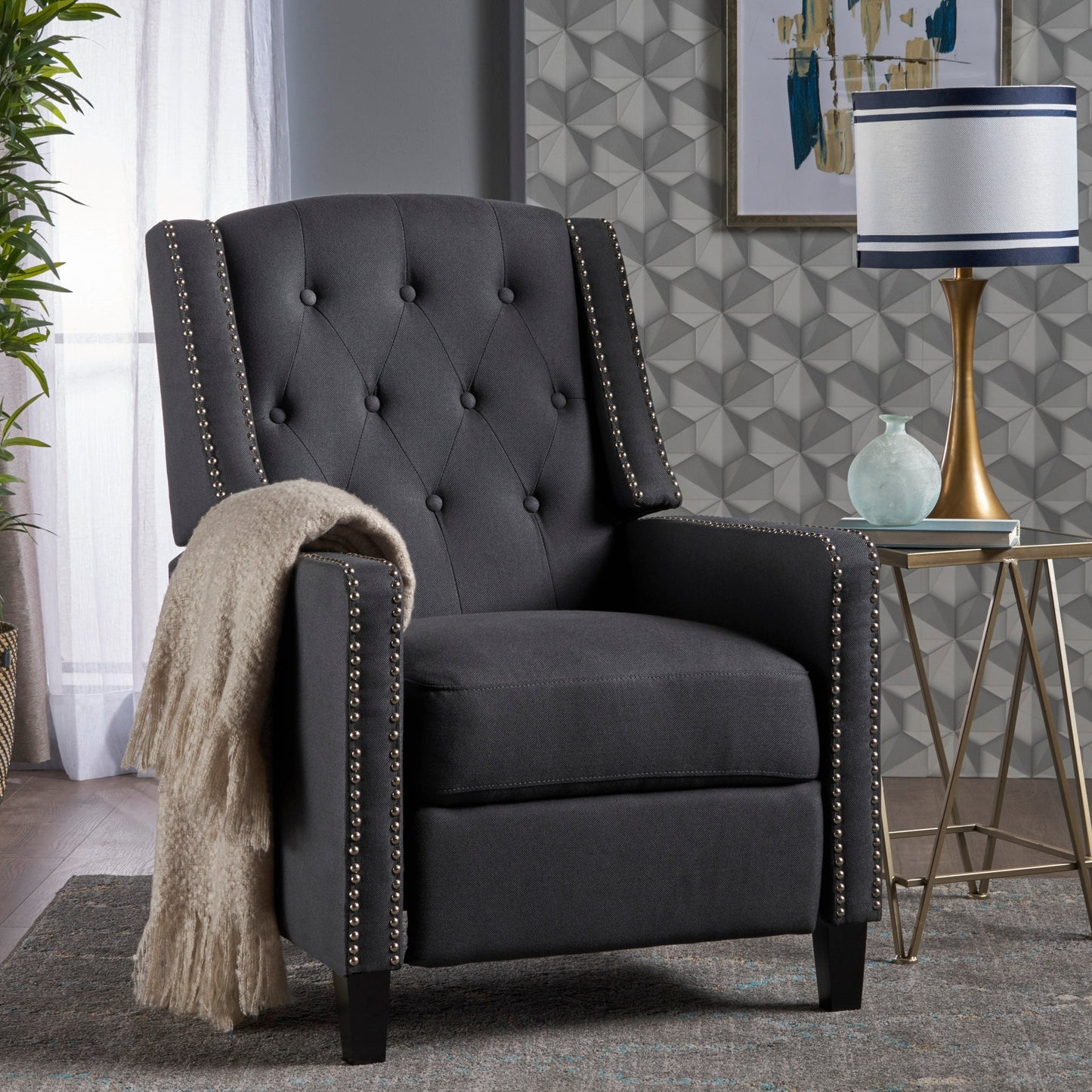 Roomfitters Classic Fabric Push Back Chair, Elegant Recliner for Living Room, Bedroom