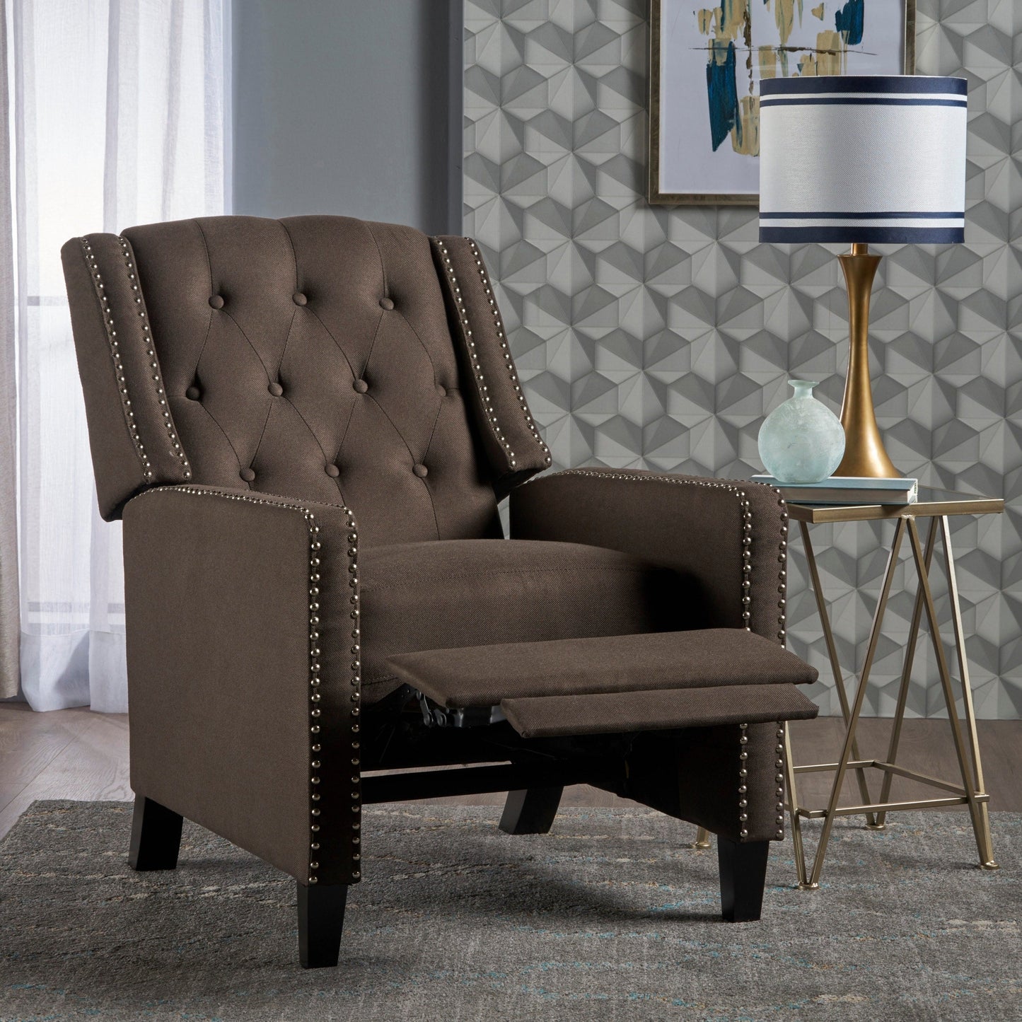 Roomfitters Classic Fabric Push Back Chair, Elegant Recliner for Living Room, Bedroom