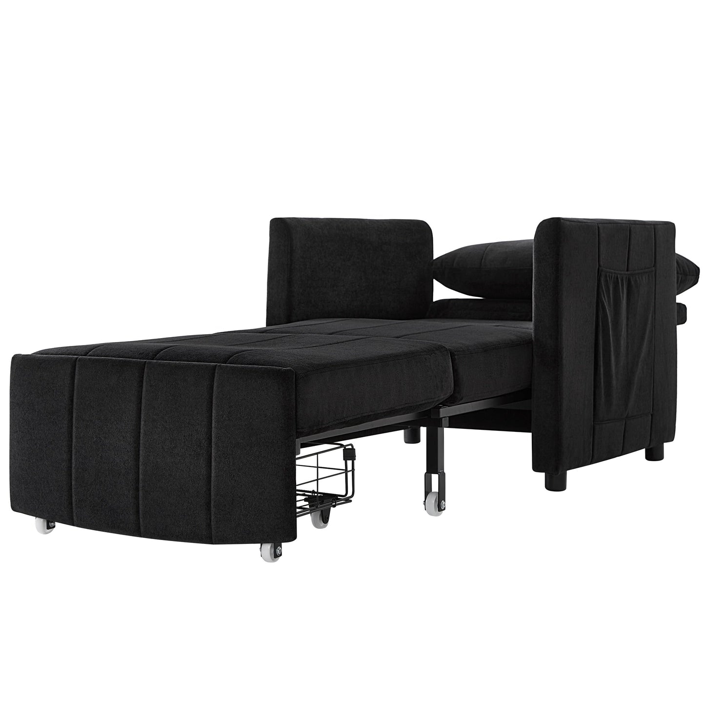 Roomfitters Convertible Sleeper Sofa with Pull-Out Bed 5-Position Adjustable Backrest Side Pockets & Storage Basket