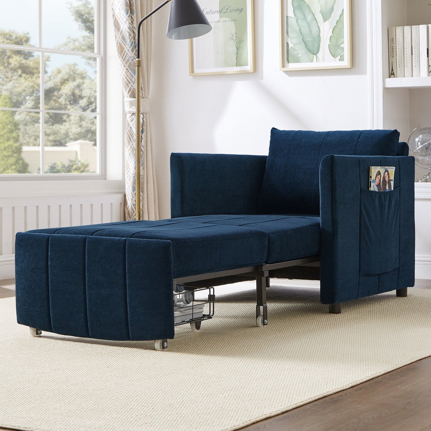 Roomfitters Convertible Sleeper Sofa with Pull-Out Bed 5-Position Adjustable Backrest Side Pockets & Storage Basket